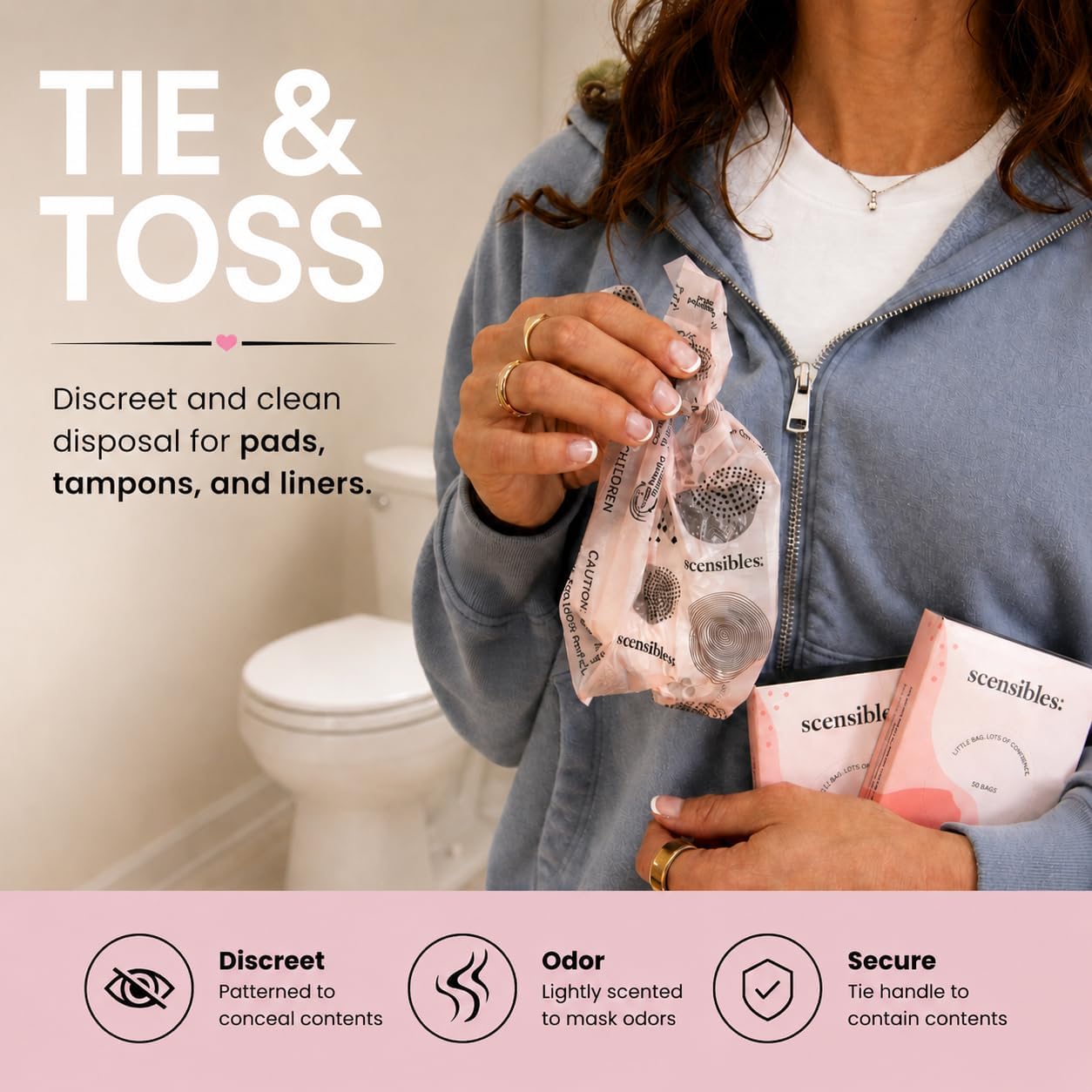 Scensibles Personal Care Disposal Bags (50 Count) - For Tampons, Pads, Liners, Condoms & More - Discreet, Hygienic & Odor-Reducing Disposal Solution - Image 2