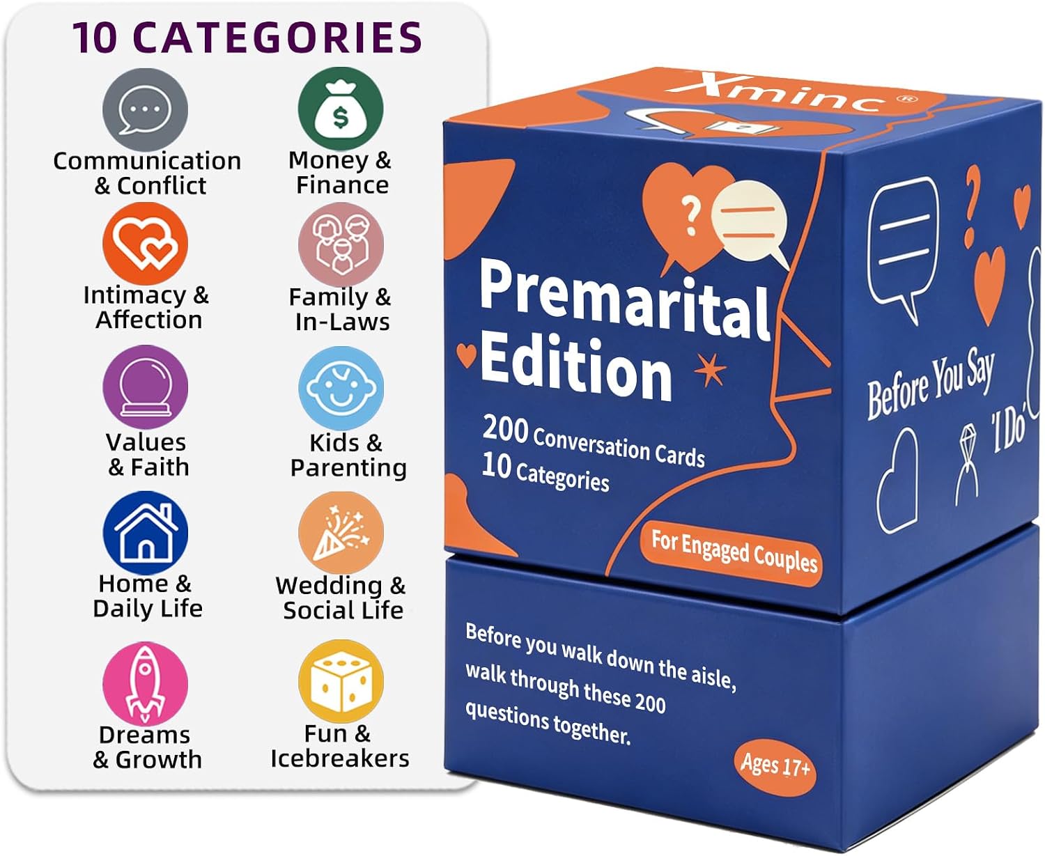200 Premarital Conversation Starter Cards, Engaged Couples Pre-Marriage Prompts for Deeper Connection, Date Night Road Rrip Travels Long Distance Relationship Anniversaries Quality Time