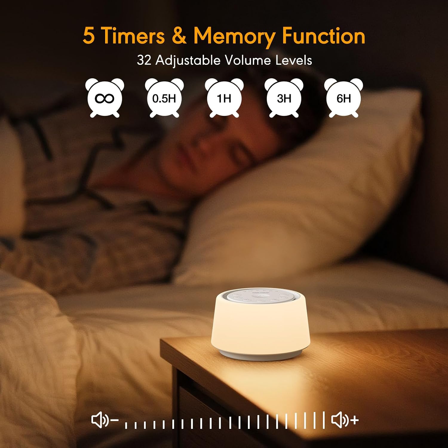 White Noise Machine with Night Light, 30 Soothing Sounds Portable Sound Machine for Baby and Adults, 10 Color Night Light, 5 Timer Options, Memory Function,Compact for Travel (White) - Image 5