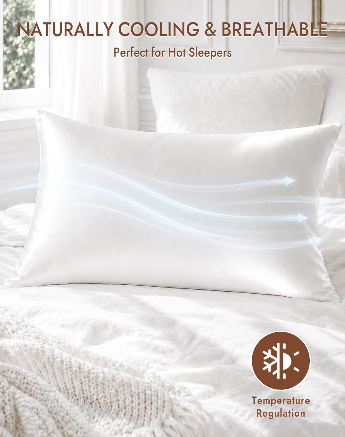 100% Organic Mulberry Silk Pillow Cases for Hair & Skin Standard | Both Sides Grade 6A Silk, Breathable & Cooling, Hidden Zipper, Gift for Women & Men (Standard 20''x26'', White) - Image 5