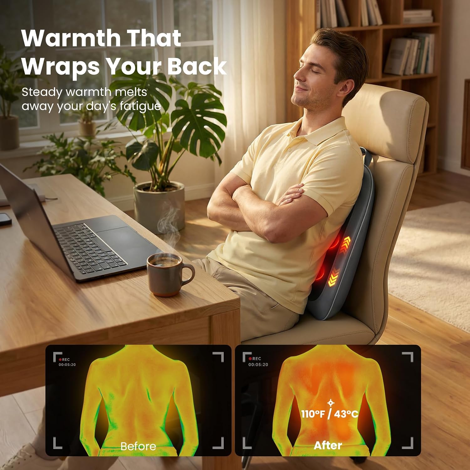 BOB AND BRAD Shiatsu Back Massager with Heat EZBack Pro FSA-HSA Eligible | Deep Tissue Massage for Pain Relief, 4D Kneading, Up and Down Rolling, Corded Electric, Office Home, Gift for Men - Image 3