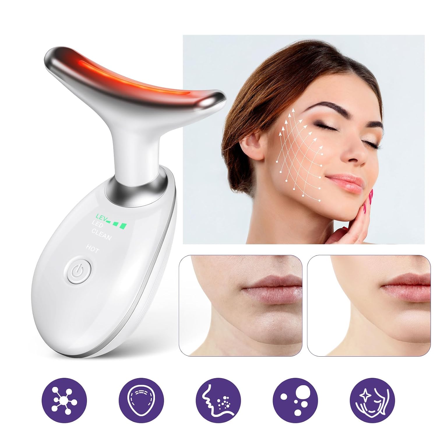 Neck Face Massager, Face Sculpting Tool, 3 Modes and Vibration for Facial Massager for Double - Chin Wrinkle,Daily Home Use, White - Image 6
