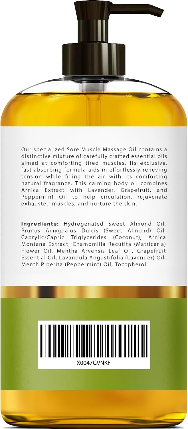 Arnica Sore Muscle Massage Oil – 100% Pure & Natural - Massage Therapy for Muscles & Joints – Body Oil Infused with Arnica Extract, Lavender Oil, Peppermint Oil & Chamomile Oil – 8 FL OZ - Image 3