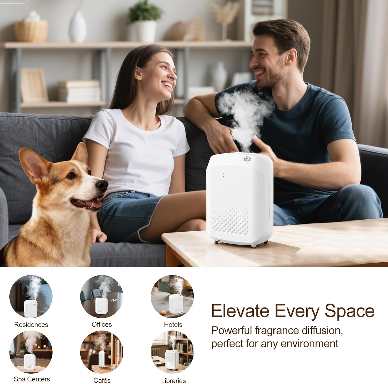 Waterless Essential Oil Diffuser, 2500 Sq.Ft Coverage, Bluetooth App Control, No-Noise Wall-Mounted Aroma Diffuser, 400ml, Perfect for Home, Hotel & Office, Valentines Day Gift, White - Image 8