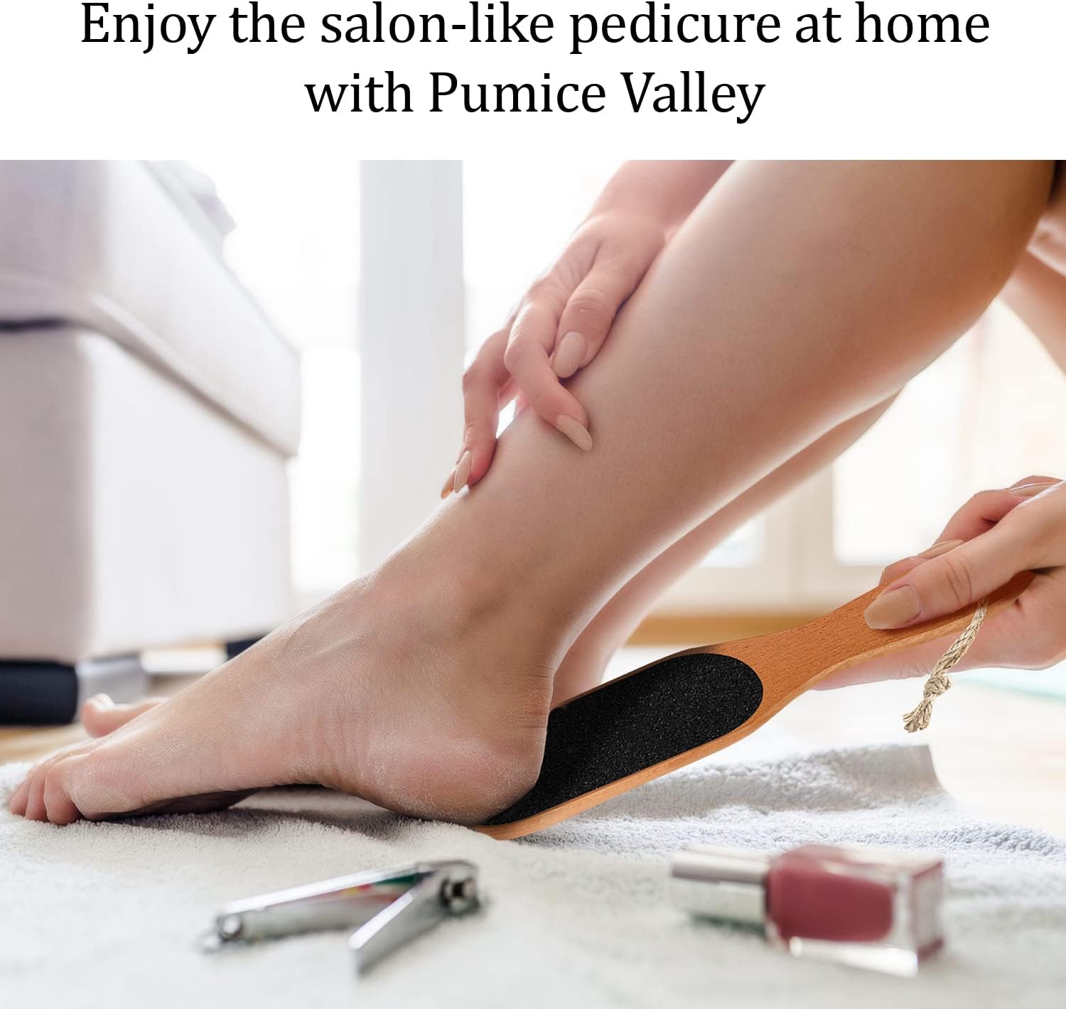 Pumice Stone Foot File - Wooden Pedicure Feet Scrubber with Handle for Callus, Dry, and Dead Skin Removal - Heel Scraper for Feet, Hands, and Body - Foot Filer for Use in Shower | Heel Scraper with Handle for Callus, Dry, and Dead Skin Removal - Feet, Hands, and Body - Foot Filer for Use in Shower - Image 6