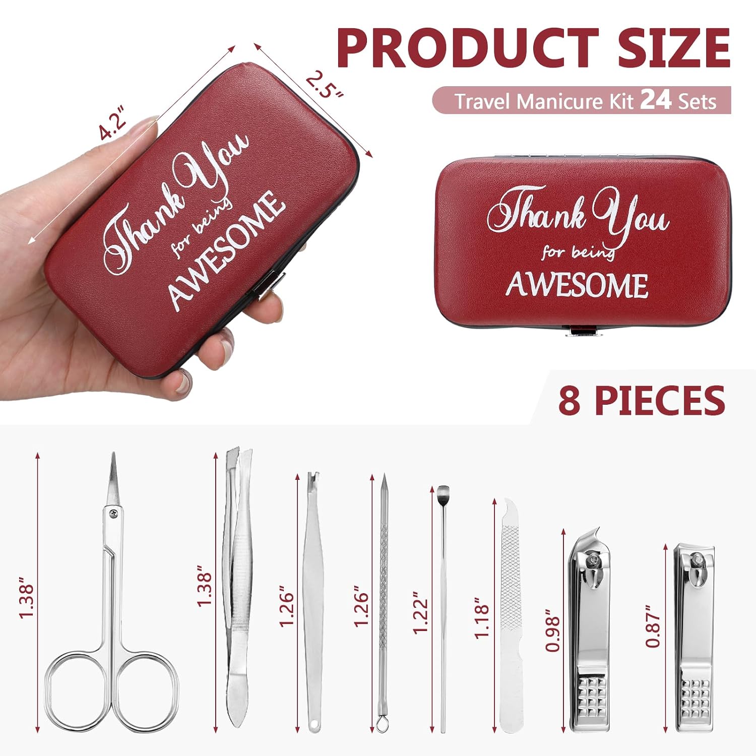 Therwen 24 Sets Manicure Set Stainless Steel Nail Clippers 8 in 1,Race Red | Grooming Nail Kit, Employee Appreciation Gift, Thank You Professional Pedicure Tool, for Women Men Coworker - Image 2