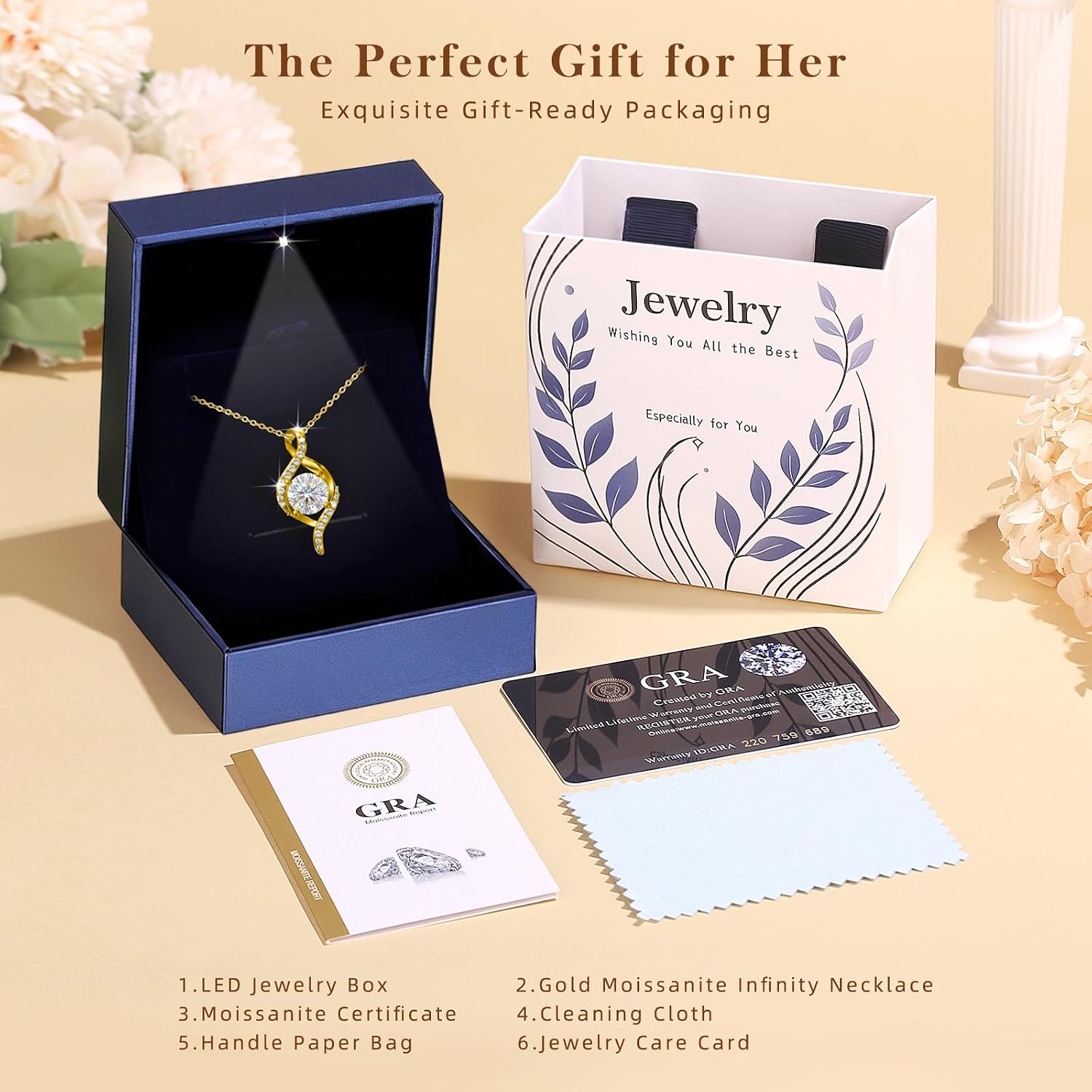 1-2 CT Infinity Moissanite Pendant Necklace for Women, 18K Gold Filled 925 Sterling Silver Jewelry, Anniversary Birthday Christmas Valentines Gifts for Wife Mom Her with LED Light-Up Gift Box - Image 3