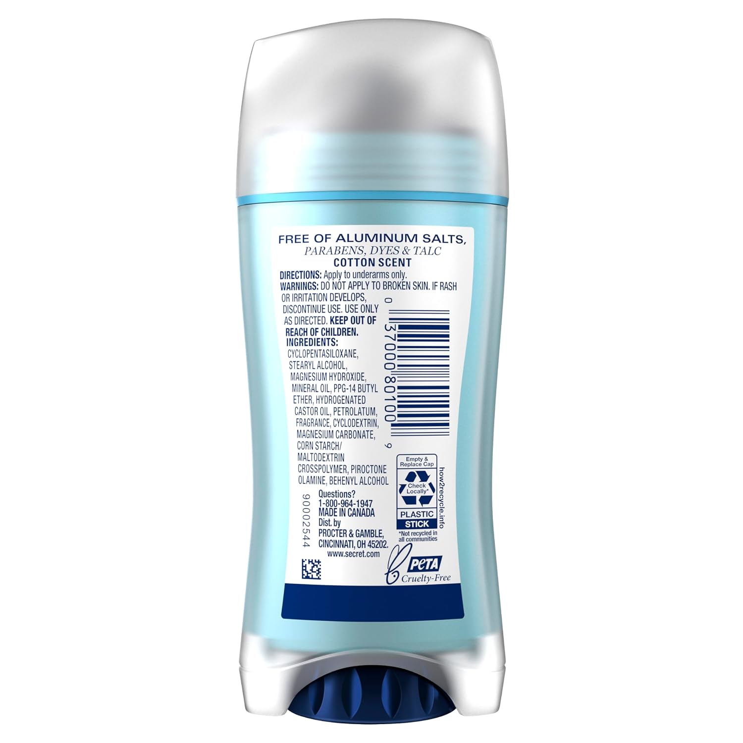 Secret Aluminum Free Deodorant for Women, 48hr Odor Protection, Free of Parabens Dyes Talc & Baking Soda, PH Balancing Minerals, Dry Solid, Cotton Scent, 2.4 oz - Image 11