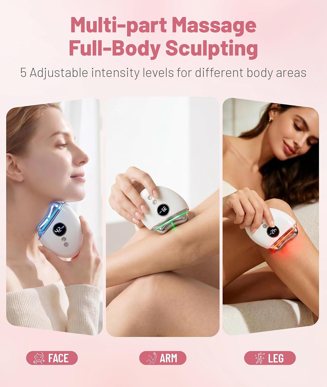 4-in-1 Red Light Therapy for Face and Neck, Gua Sha Facial Tool with Heat & Vibration, Face Massager Tool for Puffiness, Smoothing, Firming, Gifts for Women & Men (White) - Image 4