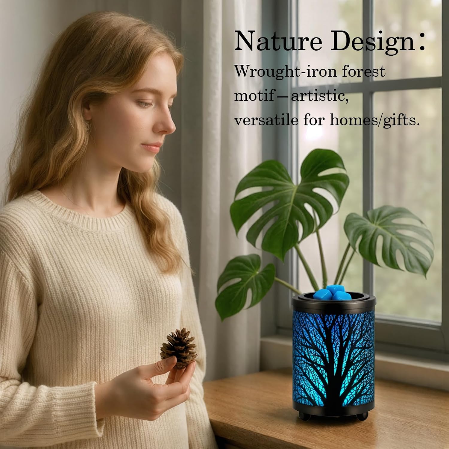 Leyoue Electric Wax Melt Warmer PTC Heating Plate with 7 Colors LED Changing Light Wax Warmer Fragrance Warmer for Home Office Gifts & Decor(Black Forest) | Fragrance Warmer Lamp, Electric Wax Heater for Scented Wax Cubes, Home Decor & Gift Choice - Image 3
