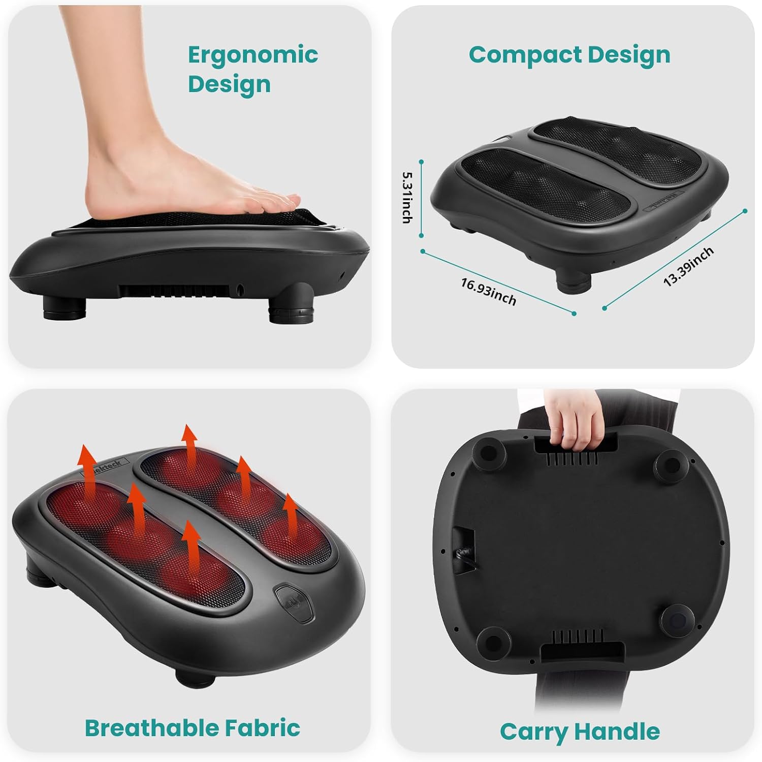 Nekteck Foot Massager with Heat, HSA Eligible FSA Massage Tools Gifts | Shiatsu Heated Electric Kneading Foot Massager Machine for Plantar Fasciitis, Built-in Infrared Heat Function and Power Cord - Image 9