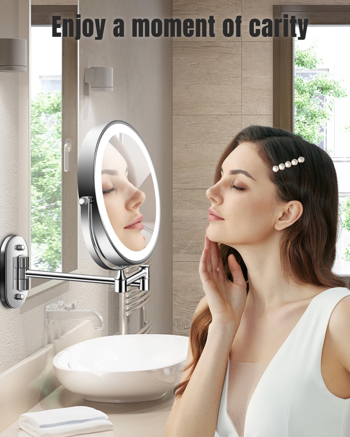 VFD 8'' 30X/1X Wall Mounted Lighted Magnifying Makeup Mirror with Lights | Double Sided Rechargeable Bathroom Mirror, 3 Color Lights Touch Dimmable Extended Arm 360 Rotation Light up Mirrors - Image 7