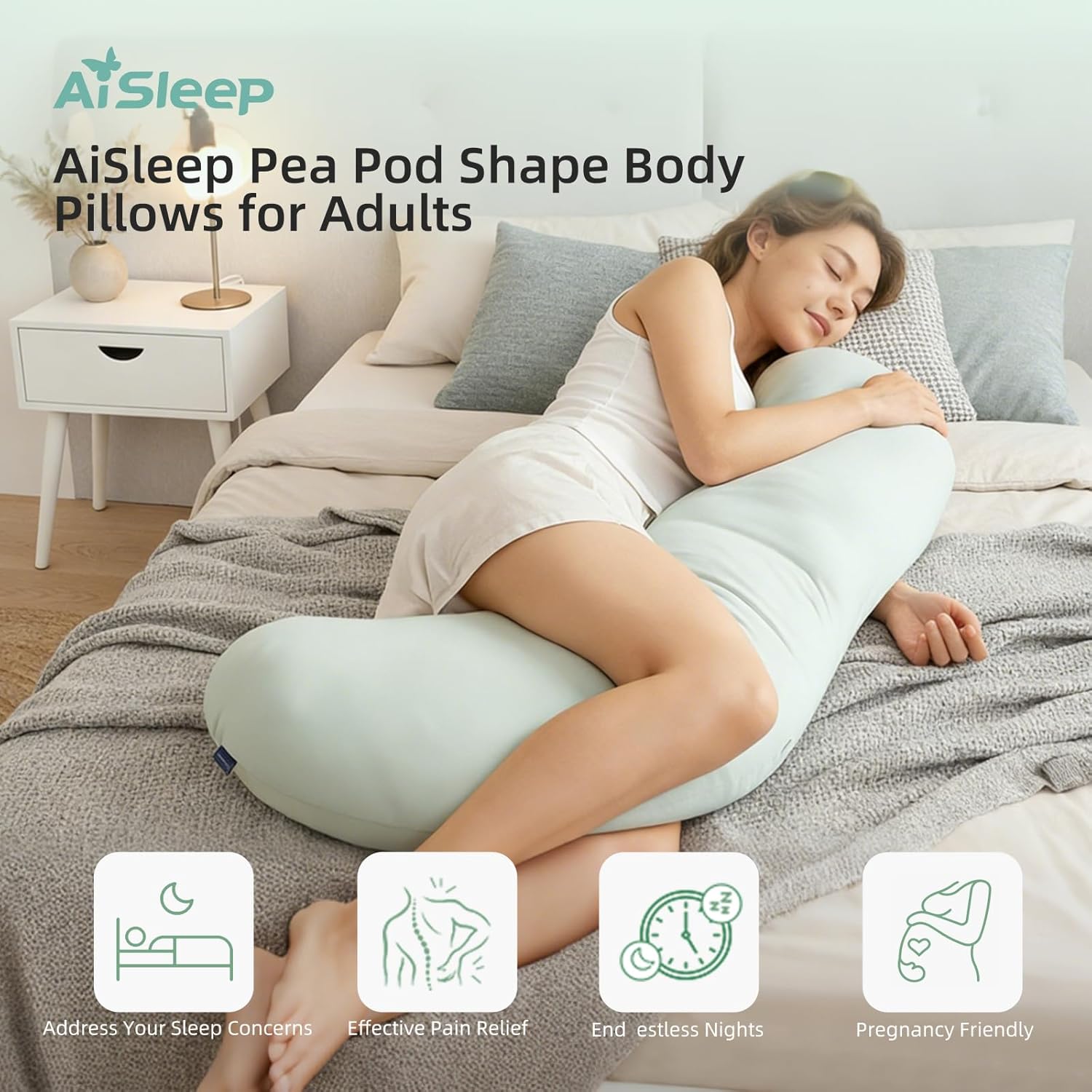 Body Pillows for Adults, Full Body Pillow for Side Sleepers, Long Body Pillow for Bed, Pea Pod Shape Long Pillow for Pregnancy Sleeping Full Body Support - Image 2