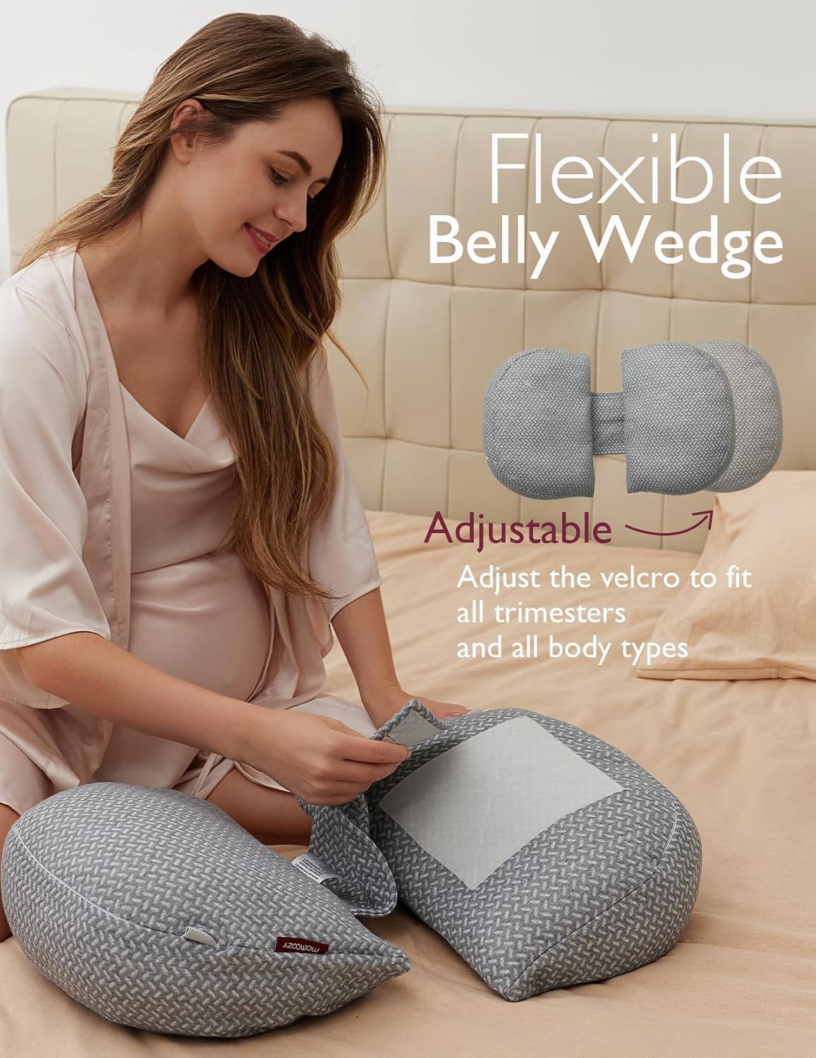 Momcozy Portable Pregnancy Pillow - Adjustable W Shaped Maternity Pillow | Wedge Pillow for Back, Belly and Hip Support for Pregnant Women, Space-saving Ideal for Traveling, Breathable Removable Cover - Image 6