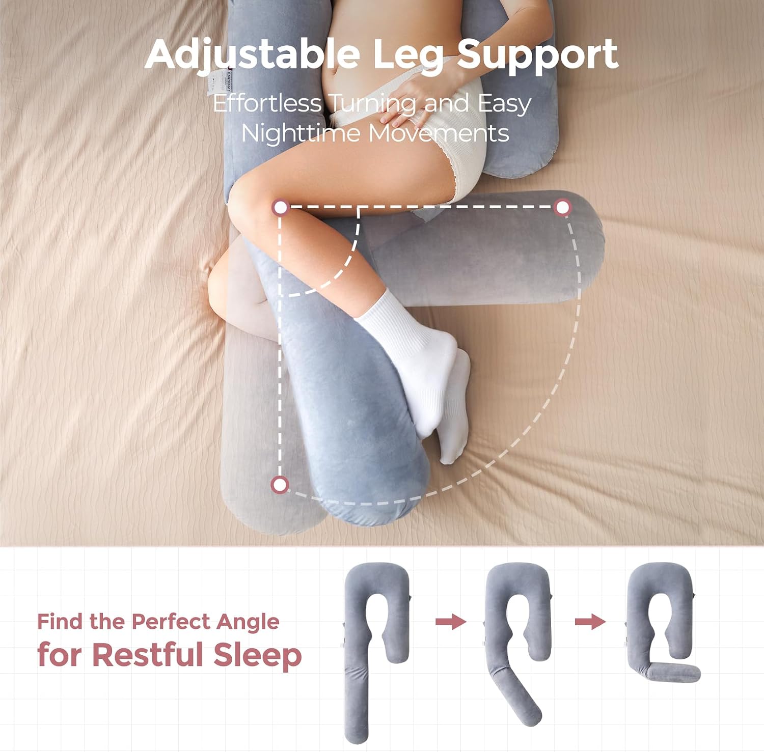 Momcozy Pregnancy Pillow for Sleeping - Dreamlign U Pro Maternity Pillow | Upgraded Adjustable Leg Pillow, Removable Cover, Support for Full Body for Pregnant Women, Side Sleeper, 50-72 Inch - Image 4