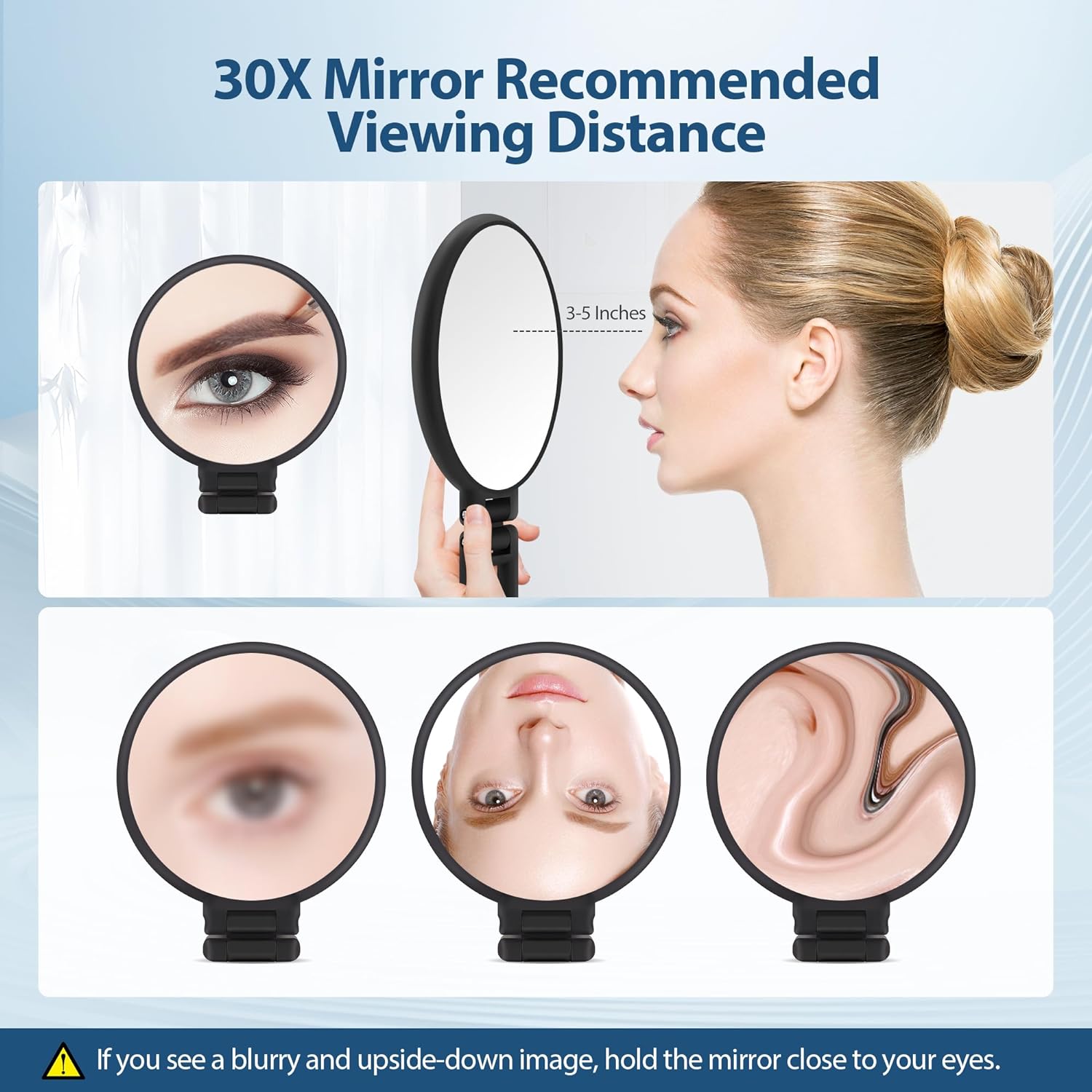 30X Magnifying Mirror, Hand Mirror with Handle, Double Sided Hand Mirror with 30X/1X Magnification, Travel Essential Portable Foldable Makeup Mirror for Precision Makeup Black - Image 7