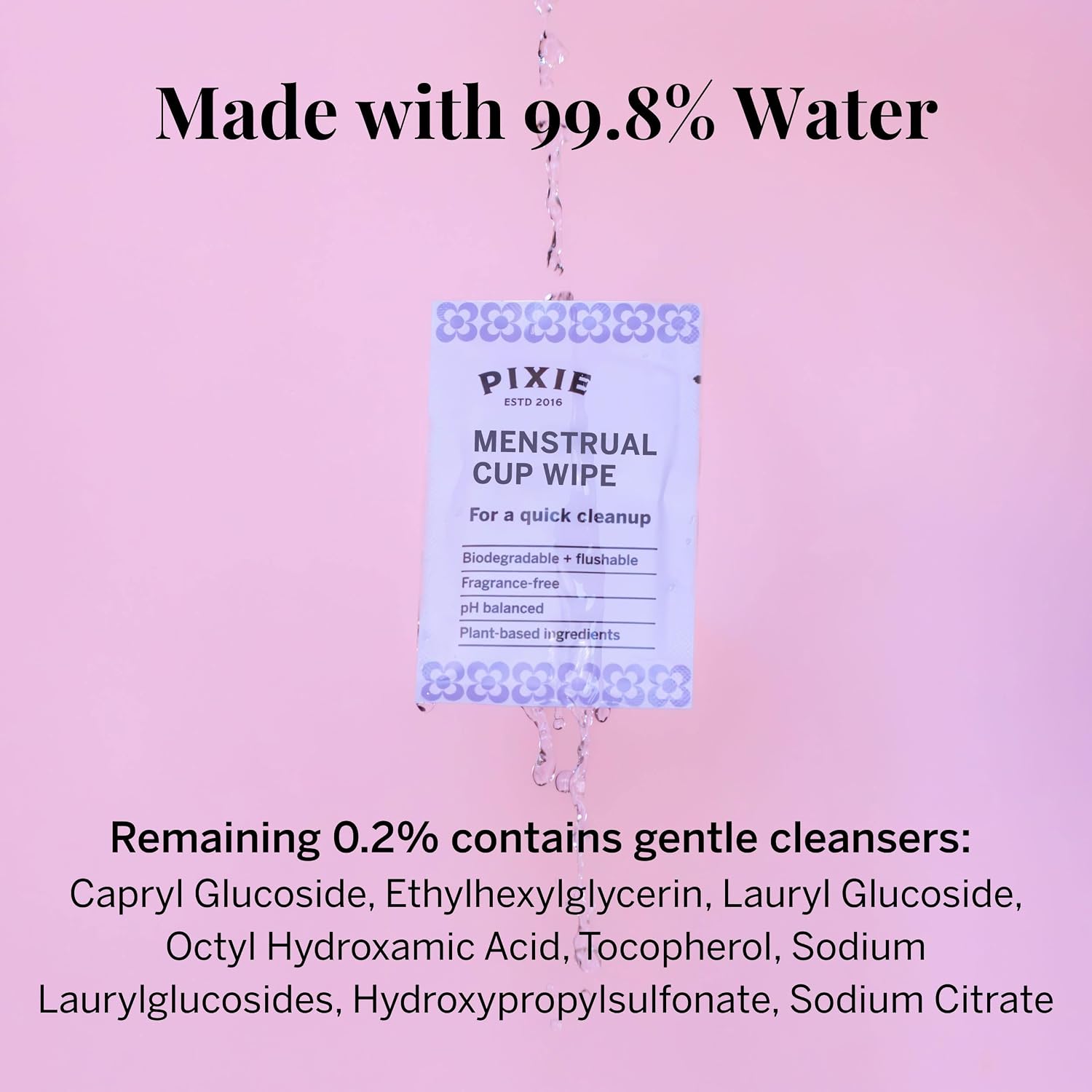 Pixie Feminine Wipes - Flushable, Biodegradable, & Ph Balanced - Individually Wrapped Packet Wipes for On The Go & Public Bathrooms - Wash & Cleaner For Your Menstrual Cups & Discs (1 Pack of 20) - Image 8