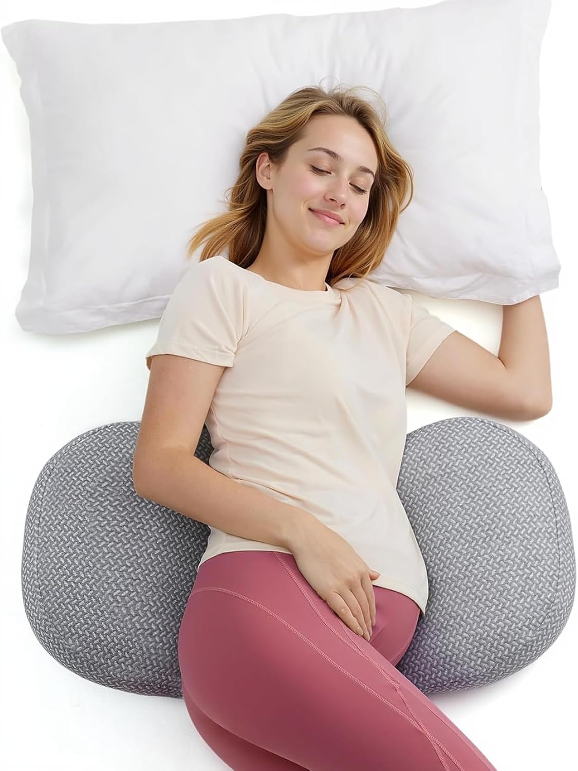 Momcozy Portable Pregnancy Pillow - Adjustable W Shaped Maternity Pillow | Wedge Pillow for Back, Belly and Hip Support for Pregnant Women, Space-saving Ideal for Traveling, Breathable Removable Cover