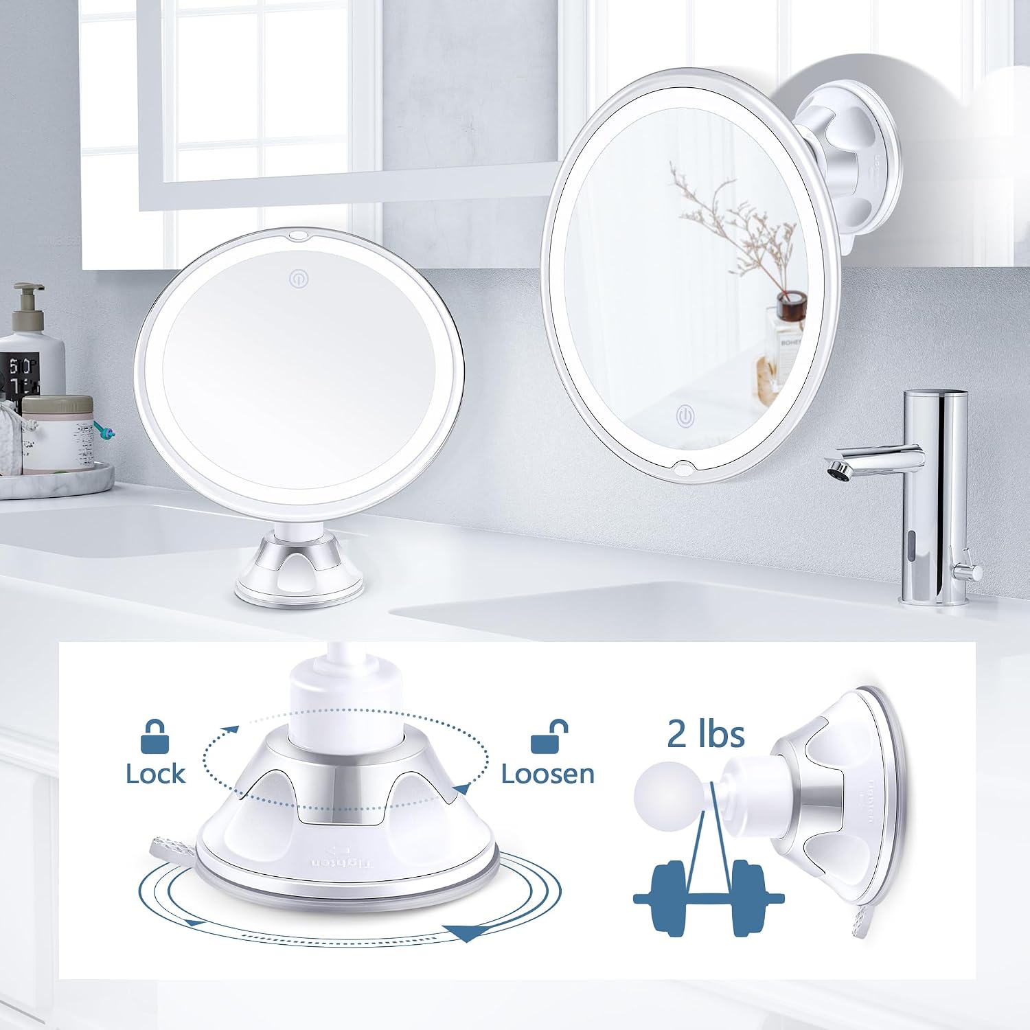 Magnifying Mirror with Light 30X, Lighted Makeup Mirror 30X for Precision Makeup, 3 Color Modes and Adjustable Brightness, 360° Swivel Magnifying Mirrors Suction Cup for Bathroom 8 Inches - Image 5