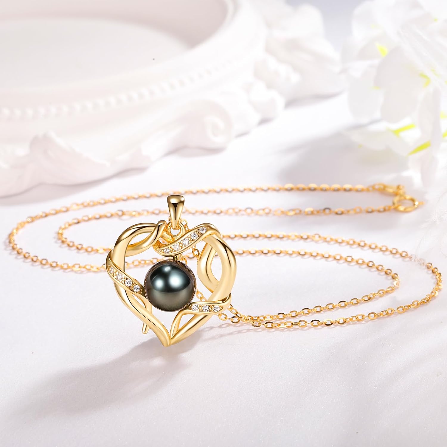 NONNYL Christmas Birthday Gifts for Women- Pearl- Heart Necklace- Wife Mom Girlfriend Her- Anniversary Mothers Day Valentine's Jewelry Gifts Real 9-10mm Pearl Pendant - Image 5