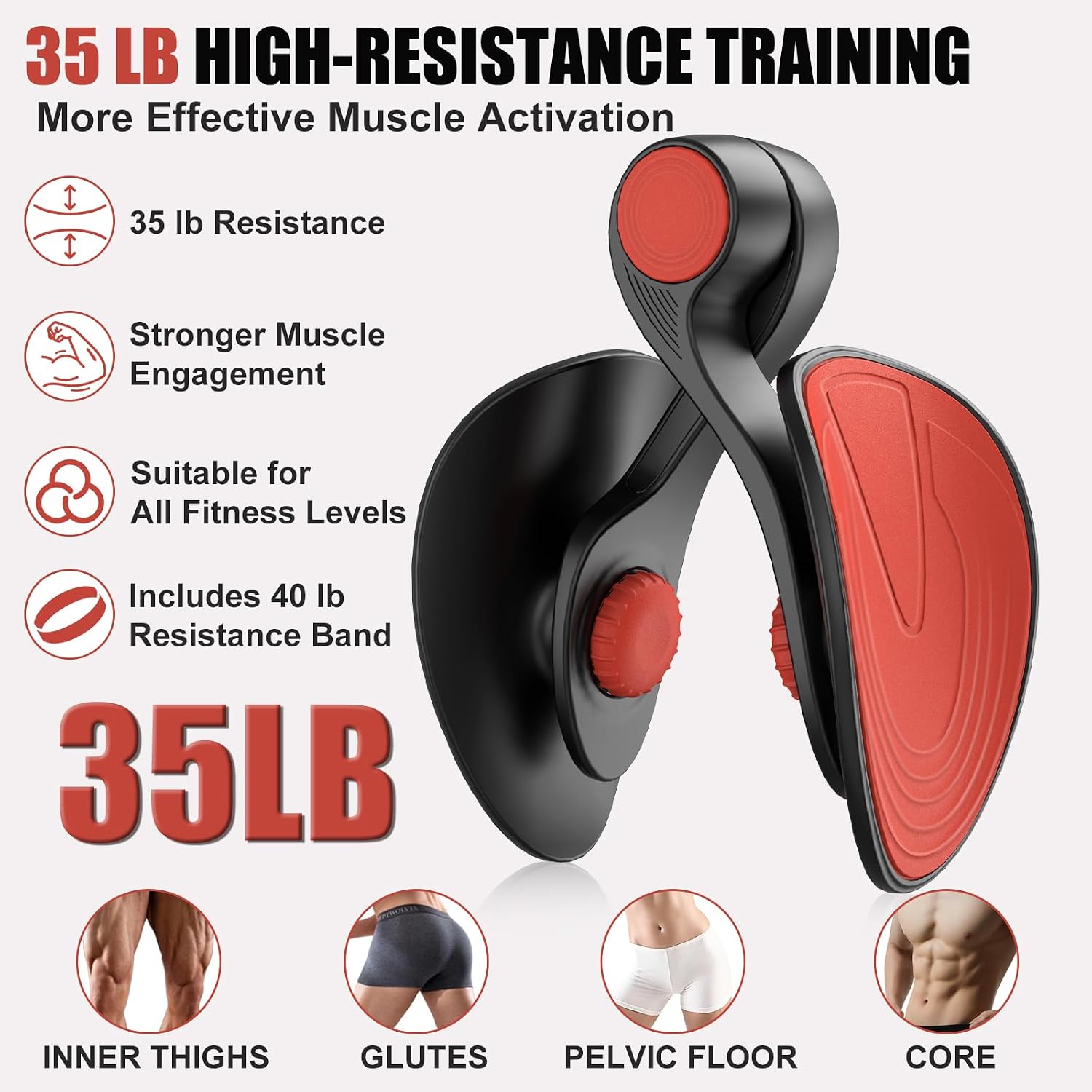 Pelvic Floor Exercise Devices 35lb Resistance Kegel Thigh Trainer with Band | Pelvic Floor Muscle Training, Inner Thigh Exerciser, Postpartum Recovery Support for Women, Suitable for Women and Men - Image 2