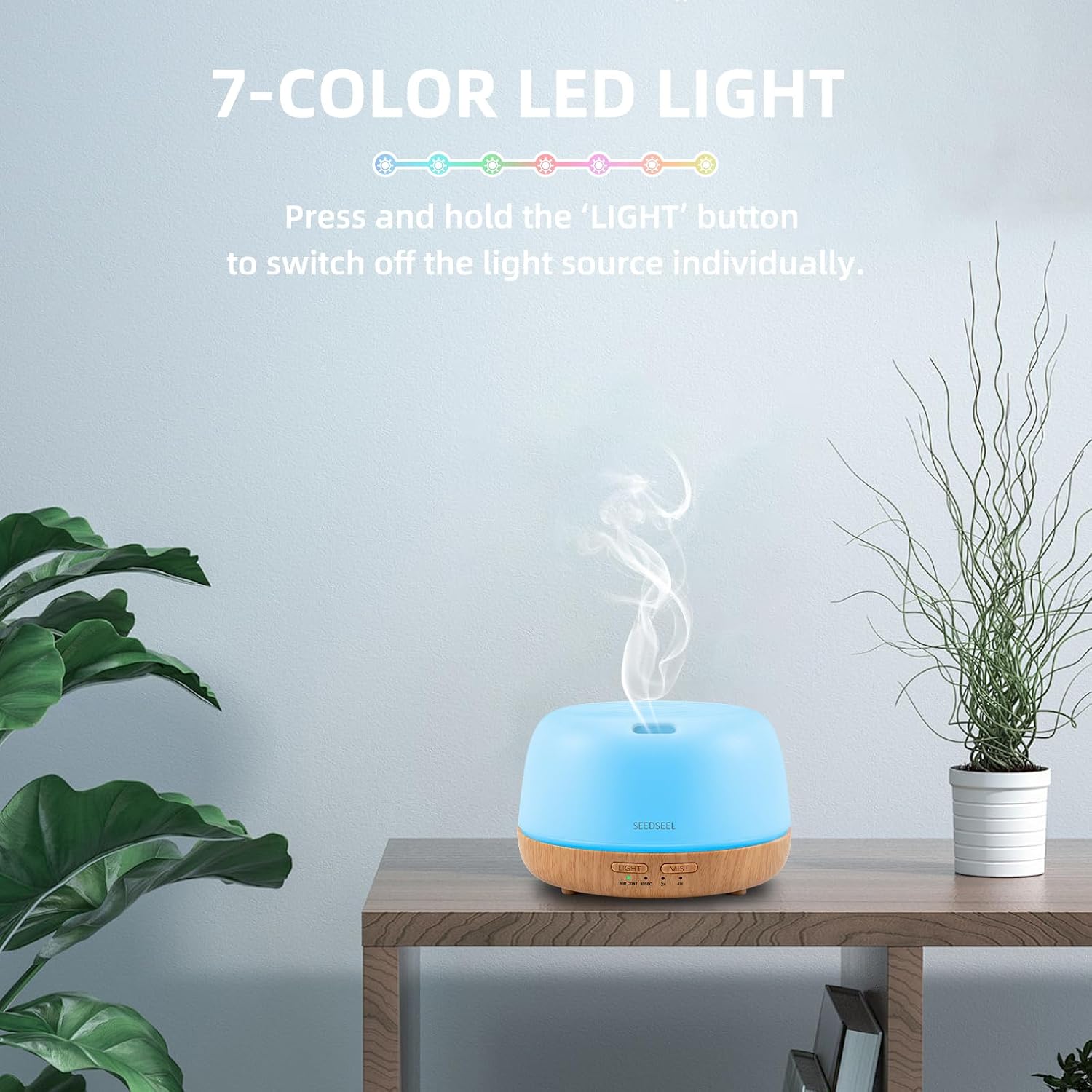 SEEDSEEL 300ML Essential Oil Diffuser with 7-Color LED Lights and Remote Control, Modern Minimalist Design, High-Efficiency Ultrasonic Mist Aromatherapy Diffuser for Home - Image 6