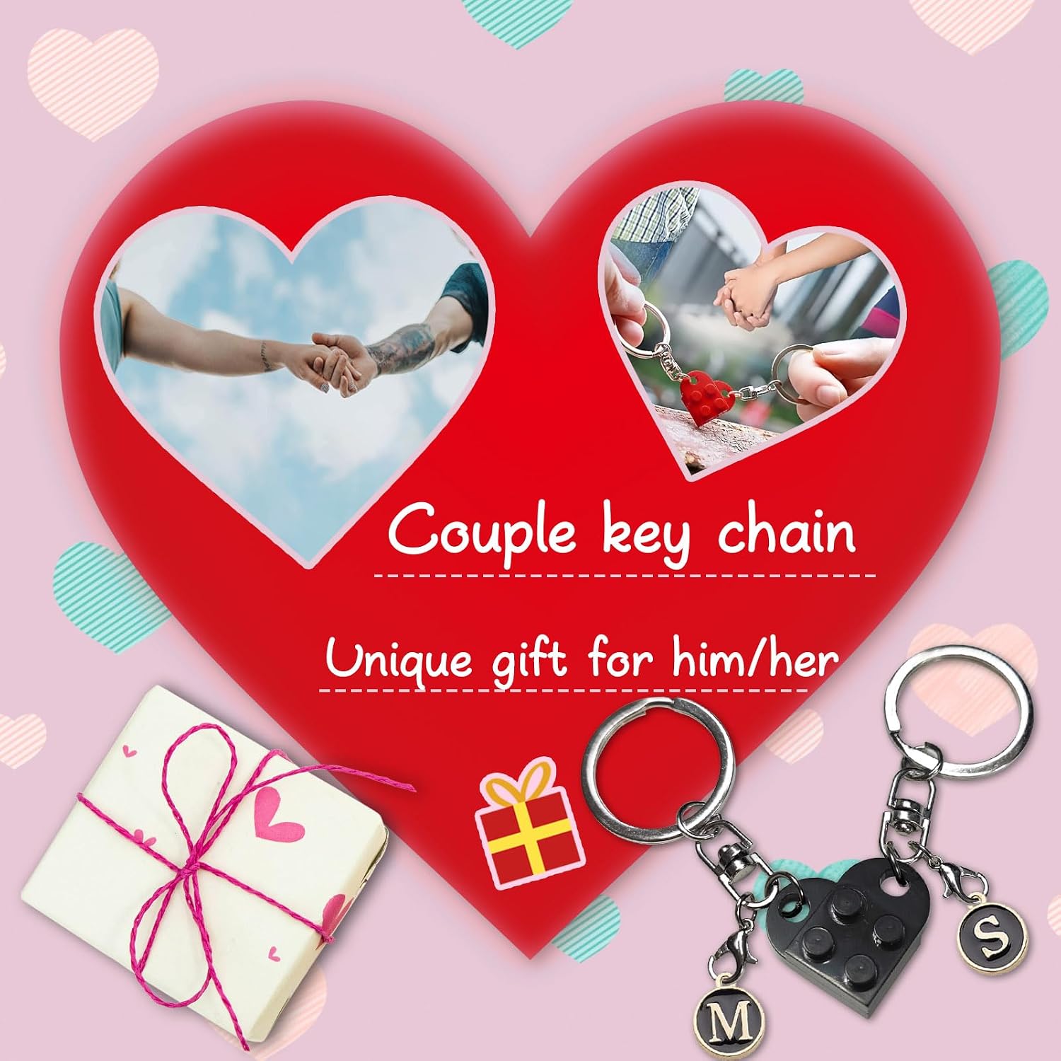 Smilelife Personalized Brick Matching Heart Keychains - Valentine's Gifts for Mom, Dad, Couple, Boyfriend, Girlfriend, Lovers - Image 4