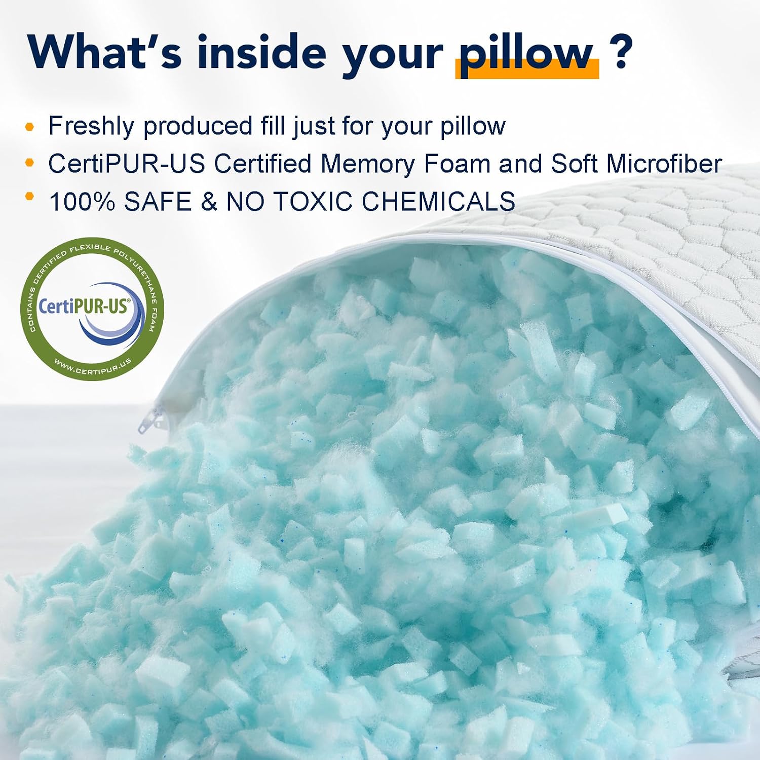 QUTOOL Cooling Pillow for Sleeping, CertiPUR-US Shredded Memory Foam Queen Pillows Set of 2, Cool Pillow for Hot Sleepers Adjustable Firm Pillow for Side, Back, Stomach Sleepers Soft Yet Support,White - Image 8