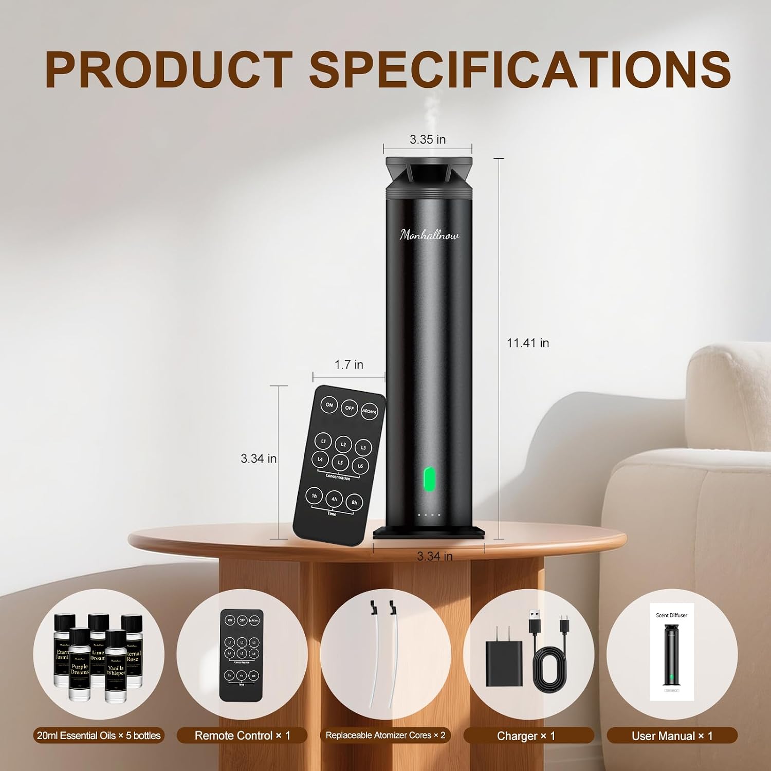Waterless Scent Diffuser Starter Kit – 1000 Sq Ft Coverage, Suitable for Home & Hotel Series Diffuser, Includes 5 Scent Oils, Remote Control, Large Room Essential Oil Diffuser, Ultra Black - Image 5