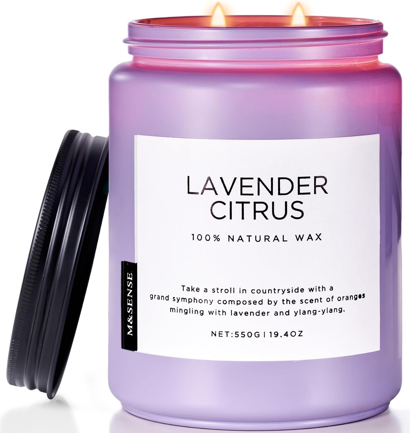 M&SENSE Lavender Citrus Candles for Home Scented, 19.4oz Organic Soy Wax | 110 Hours Long Lasting, Natural Clean Non Toxic, Stress Relief Aromatherapy Gifts for Friends Teacher & Spa Bath