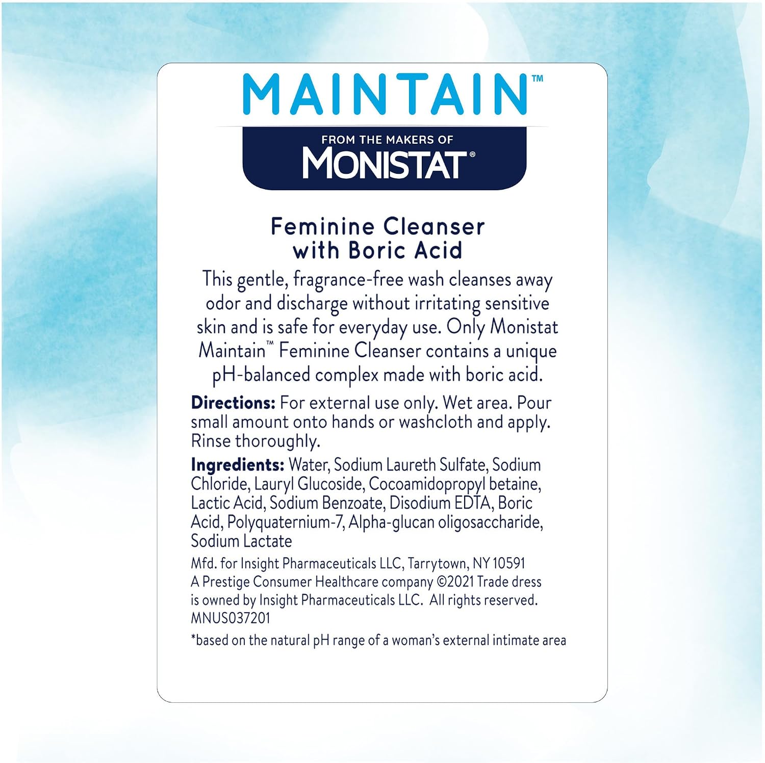 Maintain by Monistat Boric Acid Feminine Wash, Fragrance-Free, 10 Fl Oz | Intimate Wash for Women, Gentle pH-Balanced Formula, Cleanses Away Odor & Discharge, Non-Irritating - Image 8
