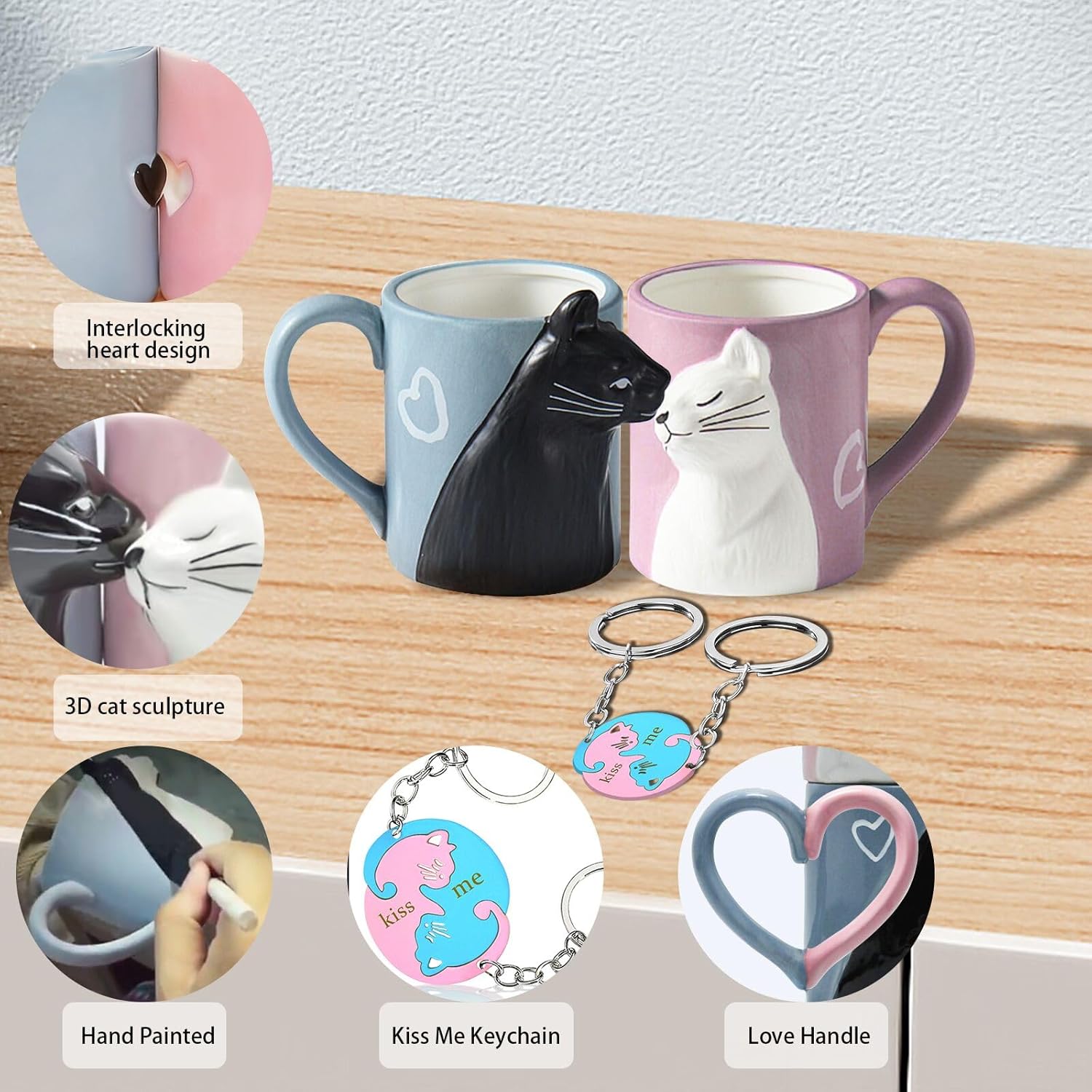 Couple Gifts Cute Kissing Cat Mug Matching Couples Stuff Ceramic Coffee Mugs for Wedding Gifts Anniversary Valentines Engagement Gifts for Couples Cat Lovers 12oz - Image 3