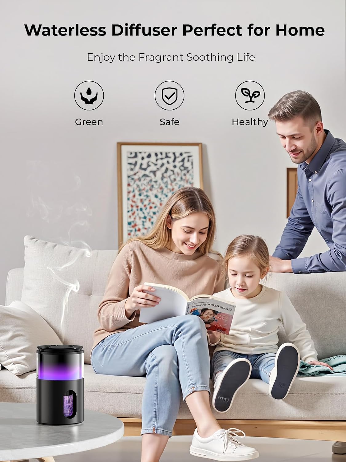 Waterless Essential Oil Diffuser: 𝟗-𝐂𝐨𝐥𝐨𝐫 𝐋𝐄𝐃 for Home | Portable Scent Diffuser - No Water No Heat For Pure Aroma - 48H Battery 3 Mist Levels & 4 Timers for Car Office - Image 3