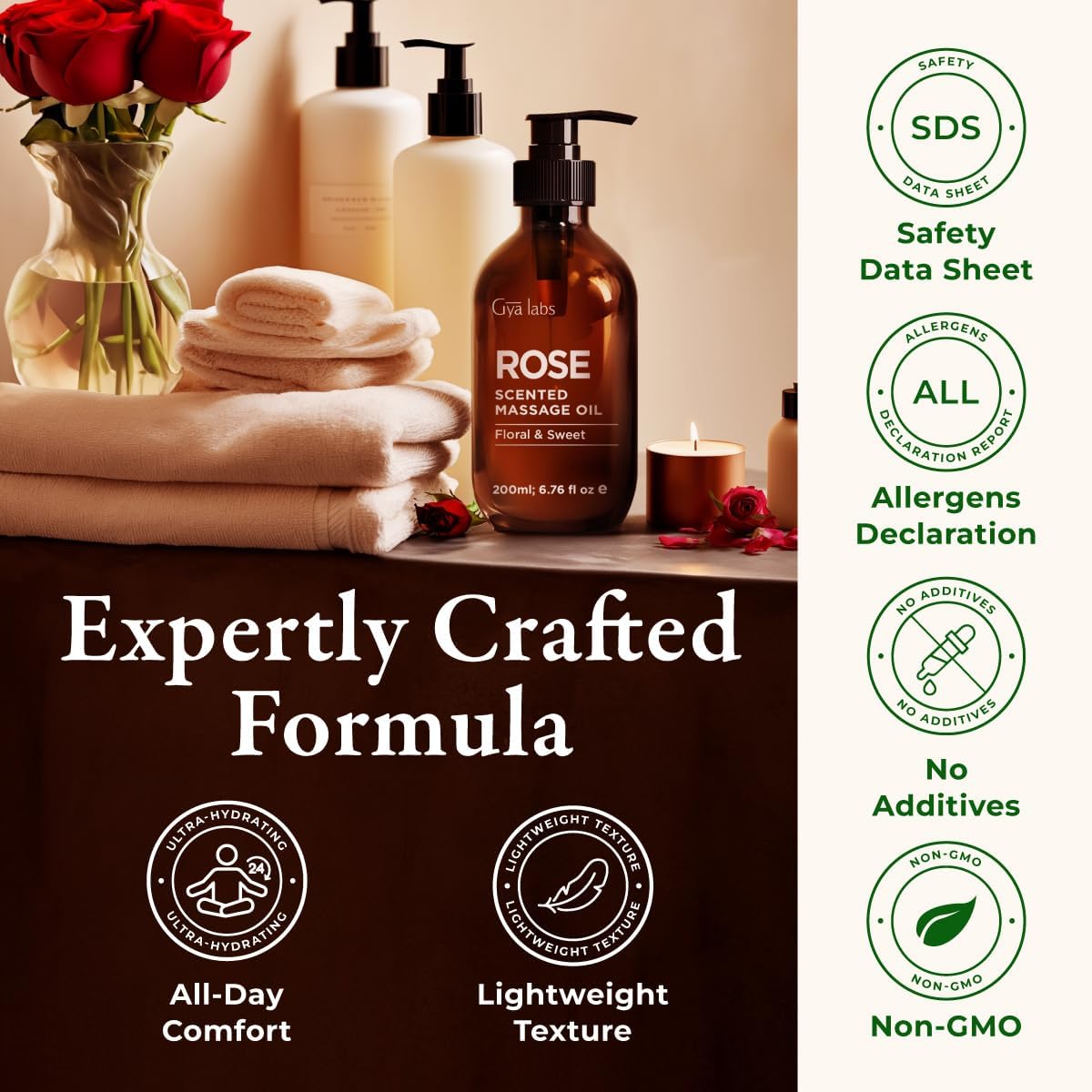 Gya Labs Rose Massage Oil - 6.76 Fl Oz - Delivers Deep Relaxation with Luxurious Feel, Offers Deep Hydration for Skin - Made with Authentic Rose Otto, Non-Greasy Formula, Non-GMO and Cruelty-Free - Image 8