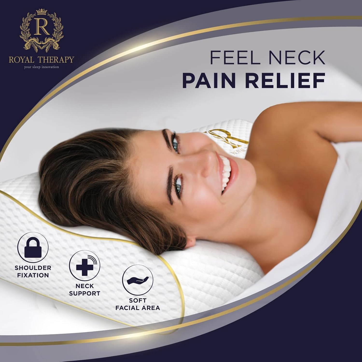 Royal Therapy Memory Foam Pillow, Queen Neck Pain Relief, Contour Cervical Pillow, for Neck and Shoulder Pain, Side, Back and Stomach Sleeper, 24x14x5 inches - Image 3