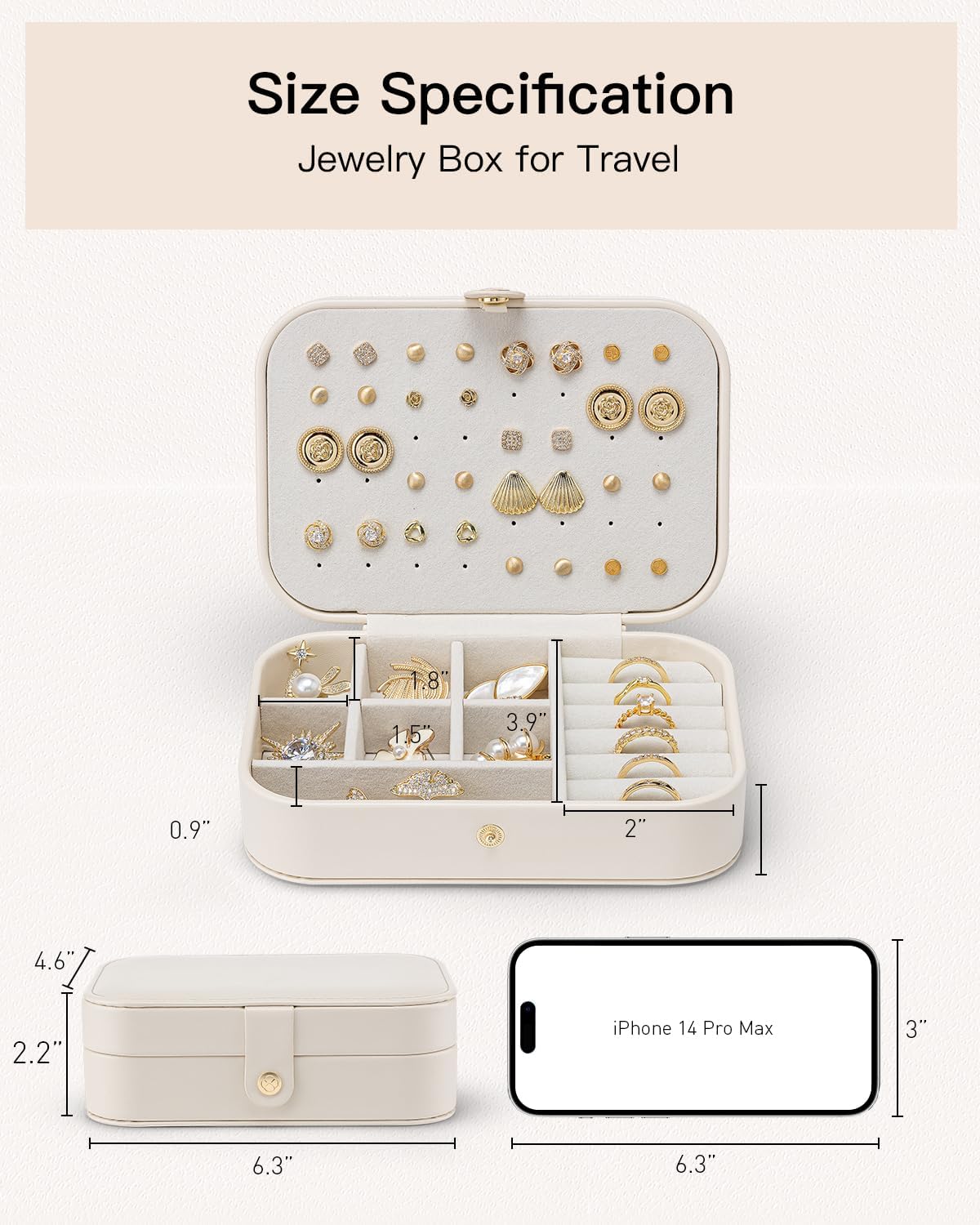 VLANDO Travel Jewelry Case for Women Girls, Gifts for Mother, PU Leather Small Jewelry Box for Rings, Necklaces, Bracelets, Earring Holder Organizer Storage for Travel Essentials - Beige - Image 7
