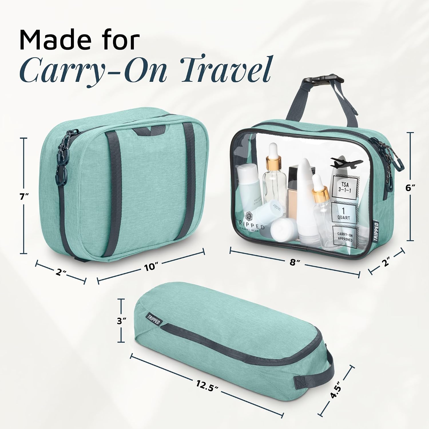 TRIPPED Travel Gear 3-Piece Travel Toiletry Bag Set | Includes Hanging Toiletry Bag, 311 TSA Liquid Bag, and Accessory Organizer Pouch with Lightweight Ripstop Construction - Image 6