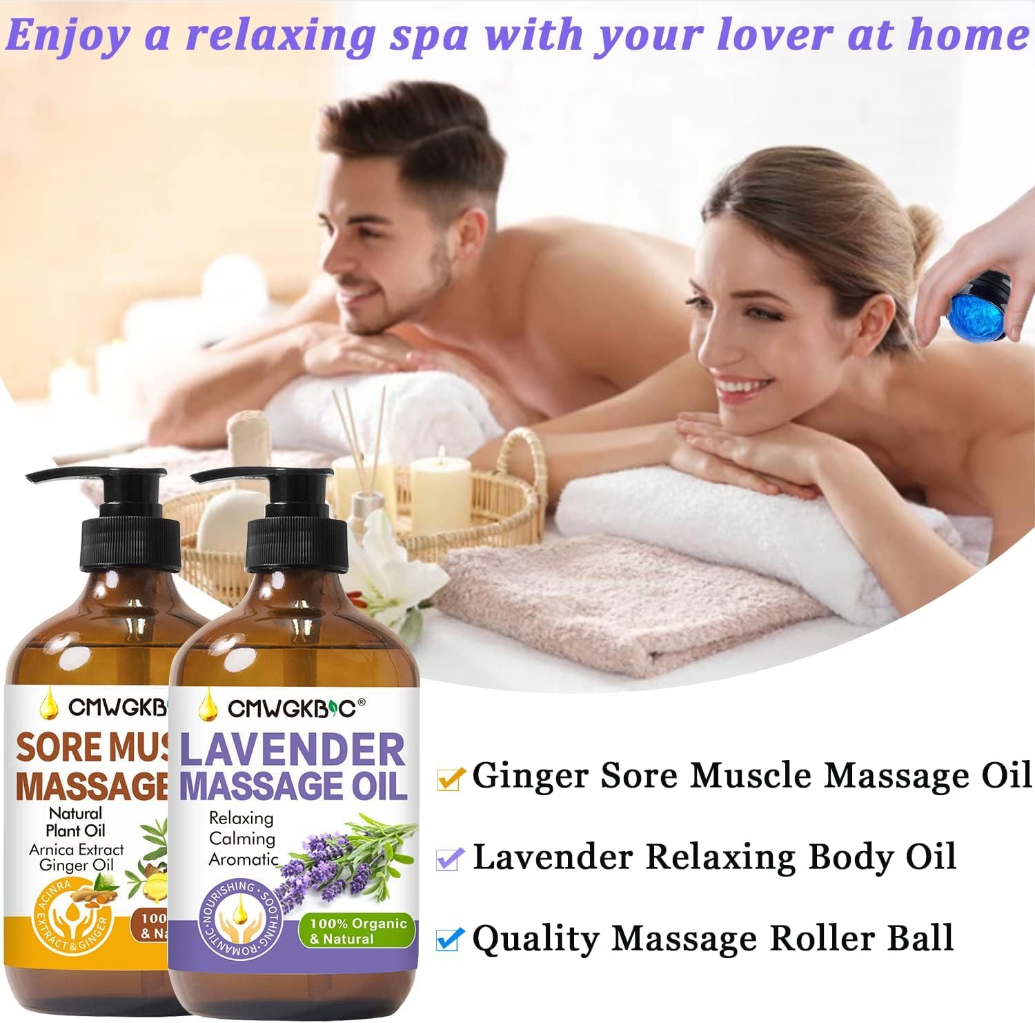 Massage Oil for Massage Therapy,Lymphatic Drainage-Ginger Oil Sore Muscle Arnica Oil&Lavender Oil Relaxing Massage Oils for Date Night,Massage Ball,Body Oil for Women,Mens Gifts,Birthday Gifts for Men - Image 5