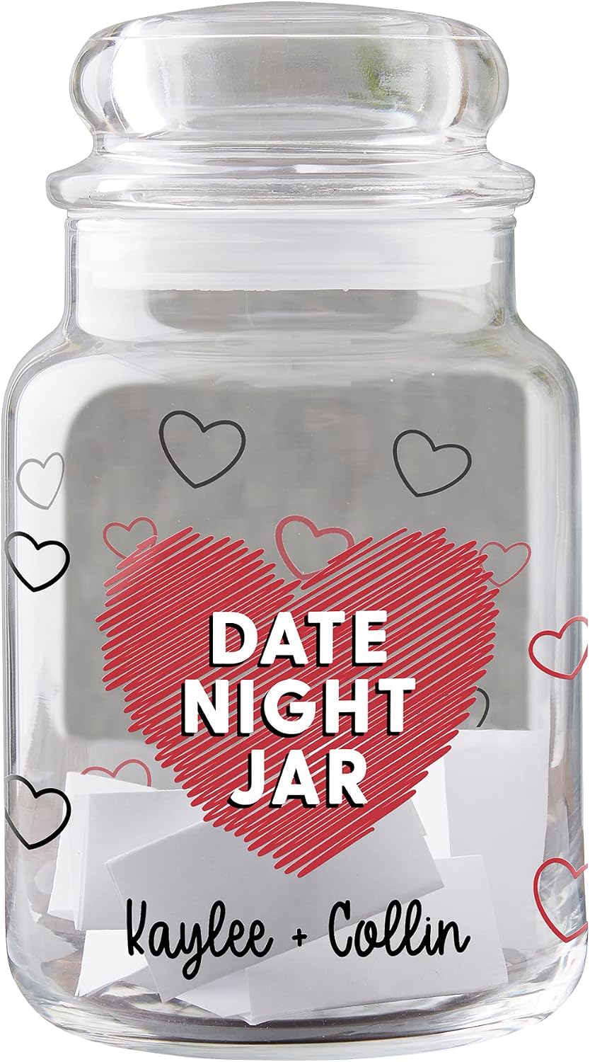 Personalized Date Night Glass Storage Jar with Airtight Lid - Ideal for Candy, Gumballs, Date Night Ideas for Couples, Valentine's Day Gift - 26oz Capacity, 100% Glass