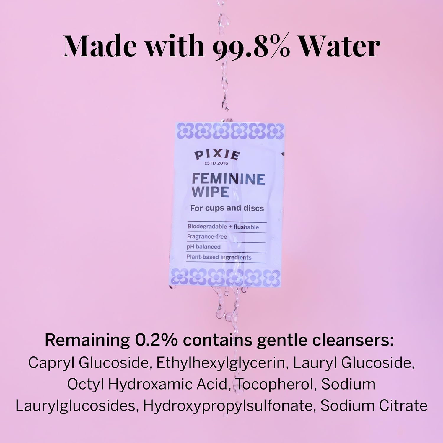 Pixie Feminine Wipes - Flushable, Biodegradable, & Ph Balanced - Individually Wrapped Packet Wipes for On The Go & Public Bathrooms - Wash & Cleaner For Your Menstrual Cups & Discs (2 Packs of 20) - Image 8