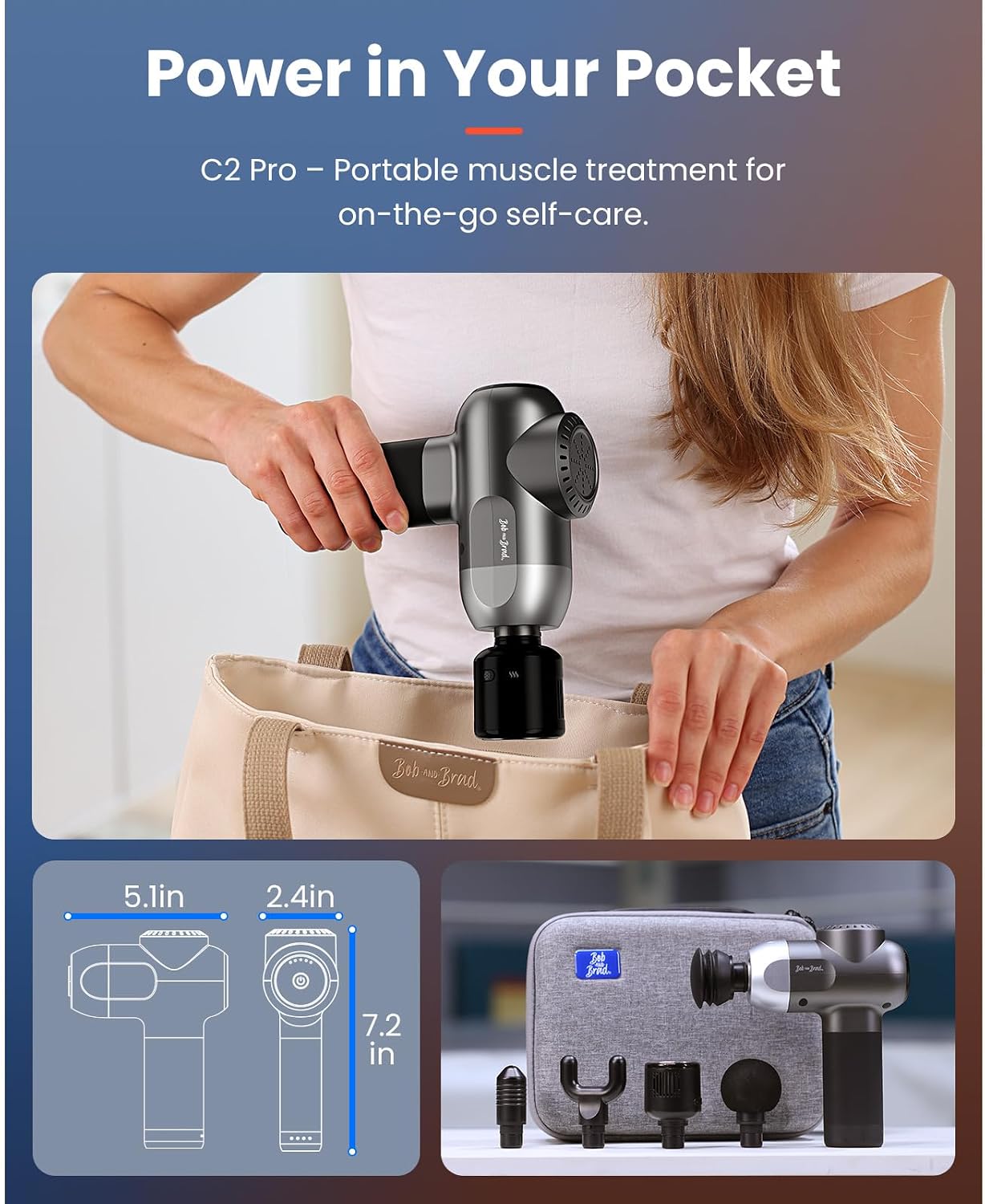 BOB AND BRAD C2 Pro Massage Gun with Heat and Cold Therapy, FSA Eligible & HSA Approved, PT-Developed Deep Tissue Back Massager for Athletes, Men & Women — Birthday & Holiday Gifts - Image 7