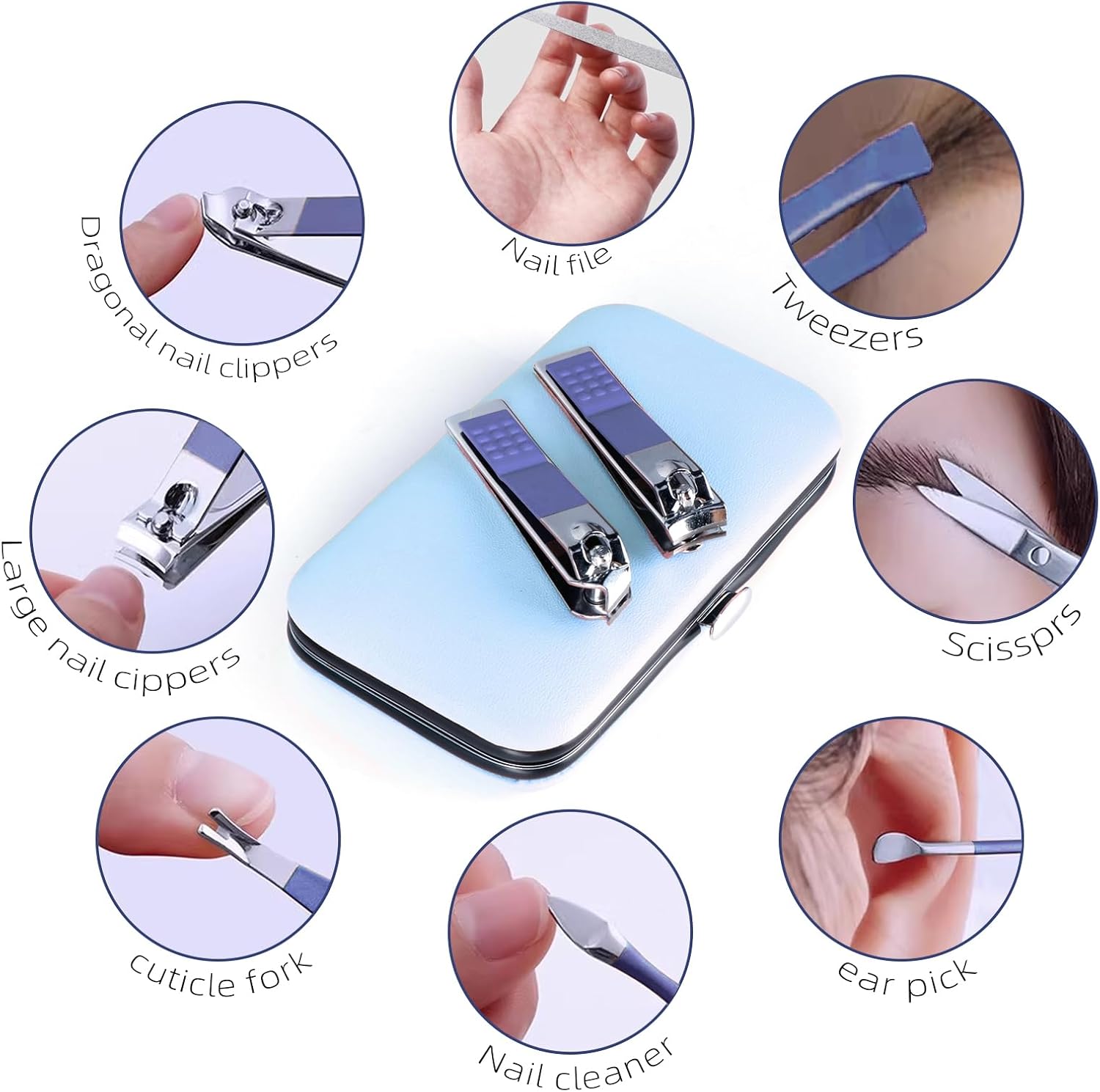 Manicure Set 8 in 1 Nail Clipper Set,RedFlow Nail Clippers,Fingernail & Toenail Clippers,Manicure Tools,Pedicure Tools,Suitable for Travel Manicure Kit,Nail Set Kit with Everything Profe (Blue) - Image 5