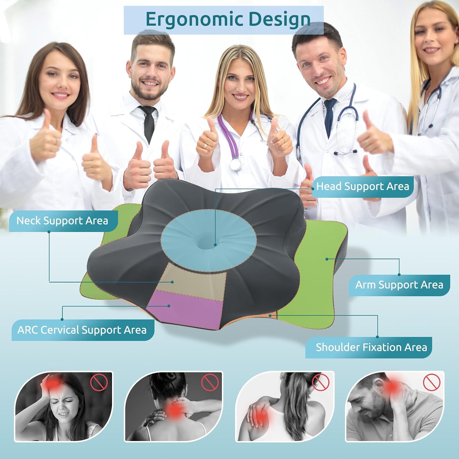 DONAMA Cervical Pillow for Neck and Shoulder Pain Relief, Cooling Contour Memory Foam Pillow, Dual-Height Ergonomic Neck Support Pillow for Side Back Stomach Sleepers with Removable Pillowcase - Image 2