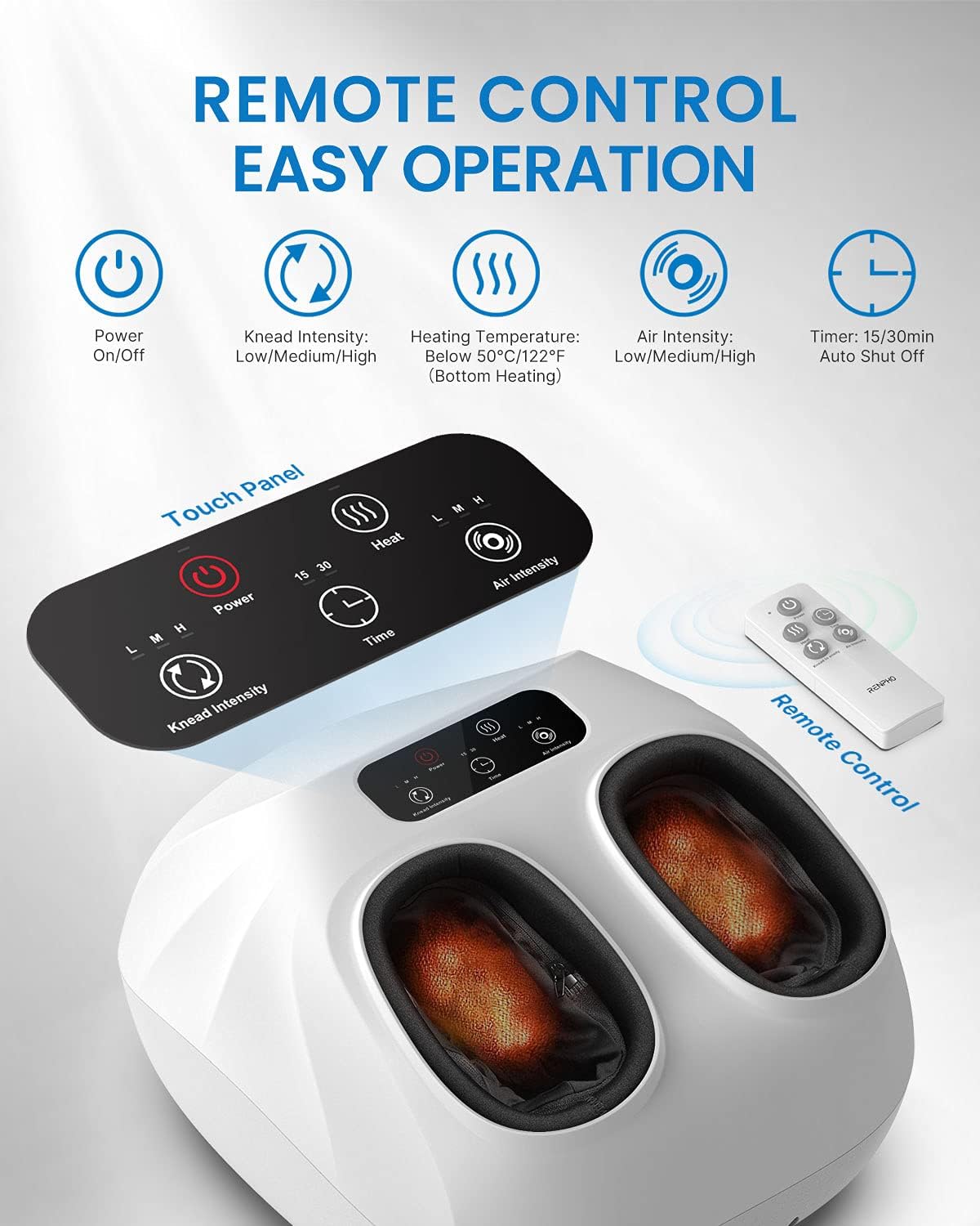 RENPHO Shiatsu Foot Massager with Heat for Plantar Fasciitis FSA Eligible | Massages Toes, Instep, Arch & Ankles, Cordless Remote, 3 Kneading Levels, Size 14, FSA Eligible HSA, Gifts for Women & Men - Image 2