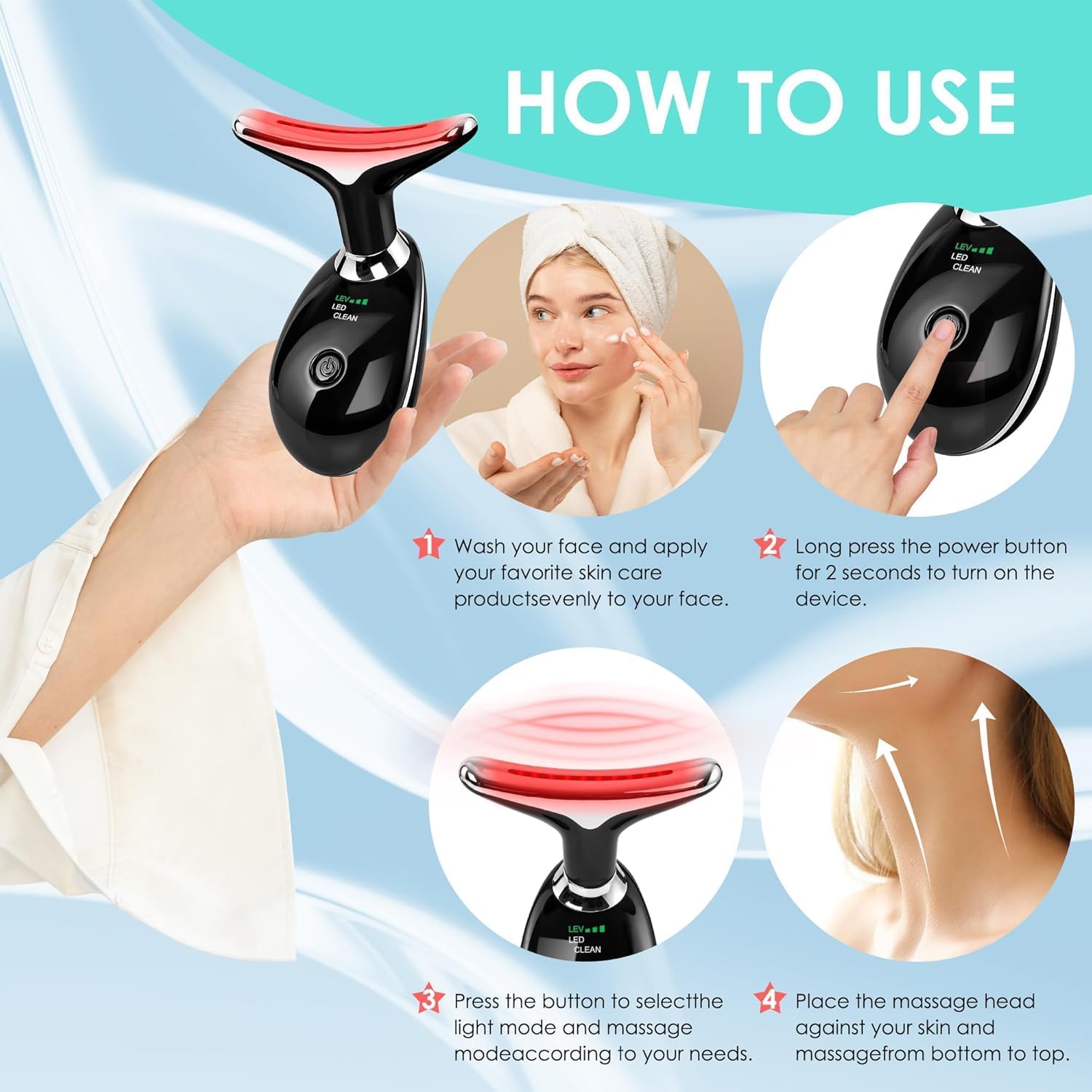 Facial Massager Red-Light-Therapy-for-Face and Neck, Face 𝖲 culpting Wand with 7 Color (Bright Black) - Image 4