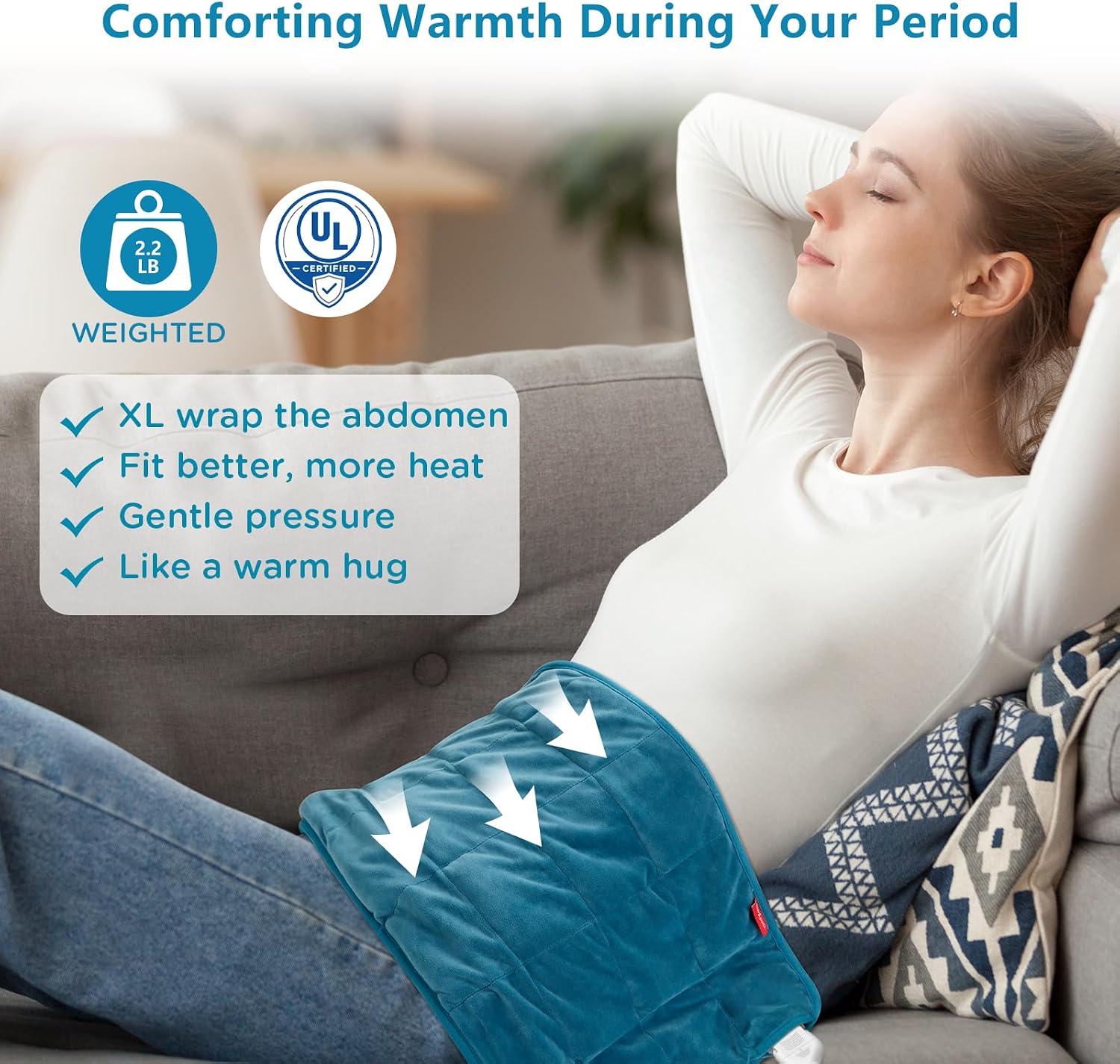 Comfytemp Weighted Heating Pad for Back & Period, FSA Eligible HSA, 12 x 24 | 2.2 lb, Electric Heating Pad for Neck Shoulders, Birthday Gifts for Women Men Mom Dad, HSA Approved, 2H Auto-Off, Washable - Image 2