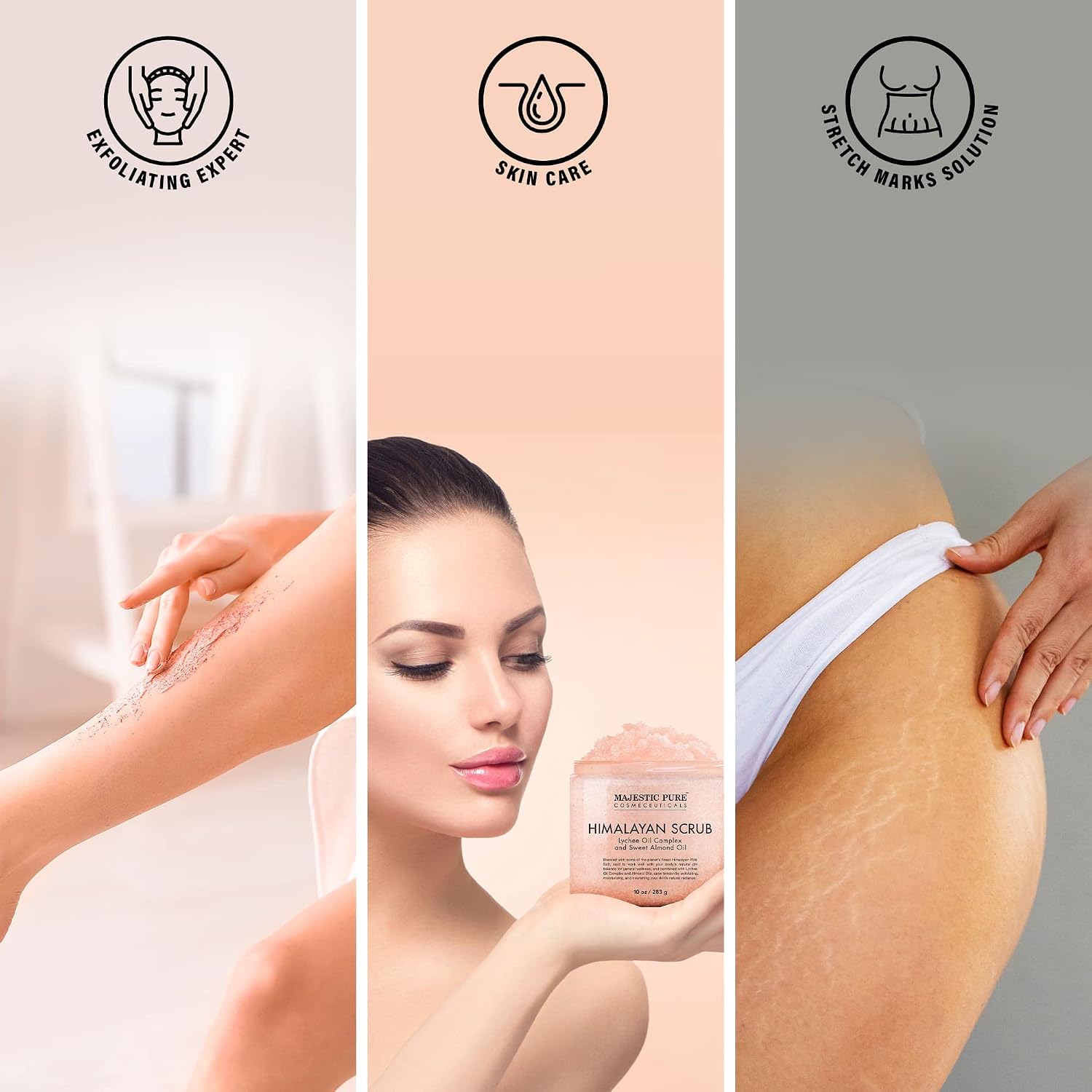 Majestic Pure Himalayan Salt Body Scrub, Lychee Oil Exfoliant, 10 Oz | Buffs away dead skin for a smooth, radiant glow; hydrating spa polish for head-to-toe softness on all skin types. - Image 6