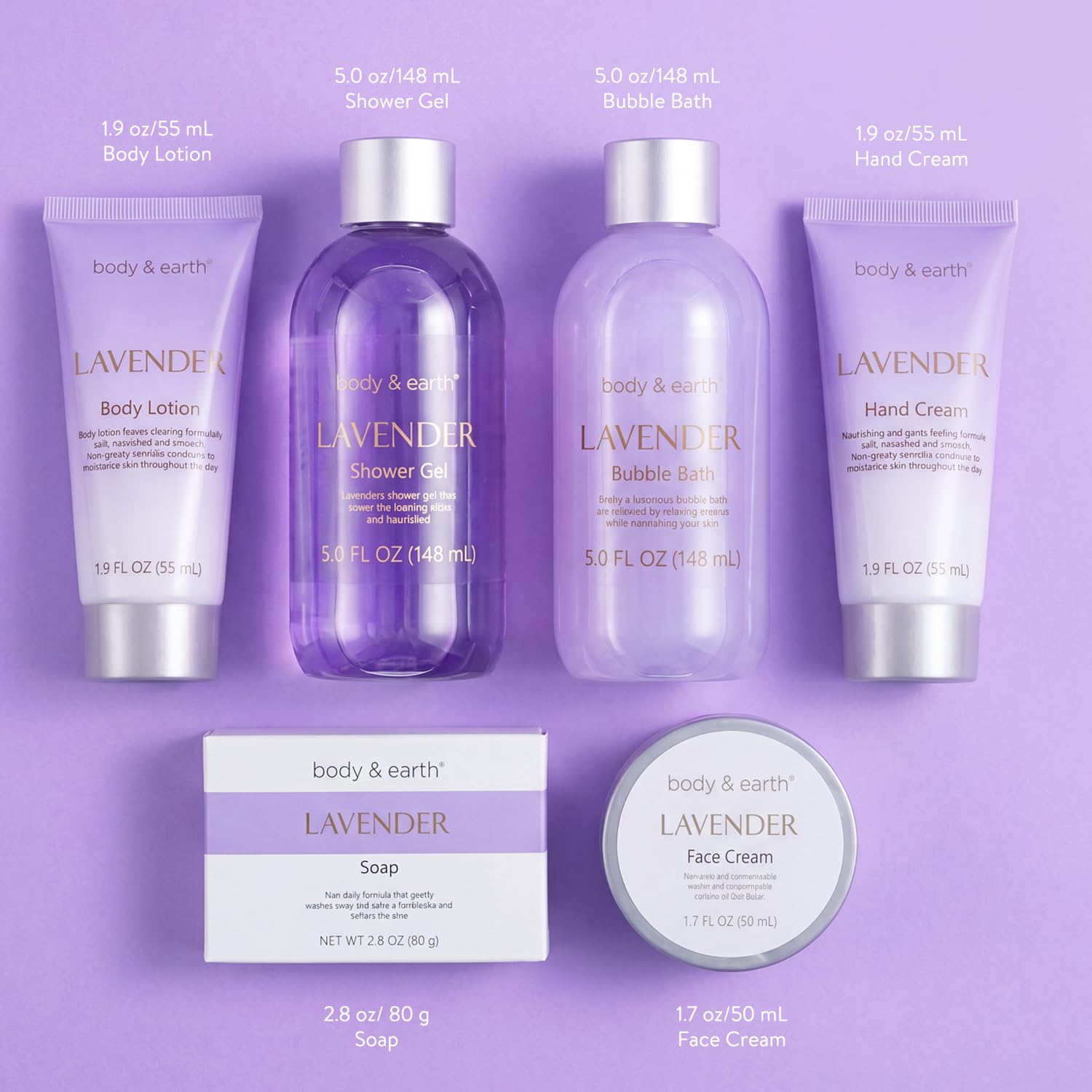 BODY & EARTH Bath and Body Gift Box for Women- 6 Pcs Lavender Bath Kit for Women Spa Set, Birthday, Christmas Gift Set Includes Bubble Bath, Shower Gel, Body Lotion - Image 2