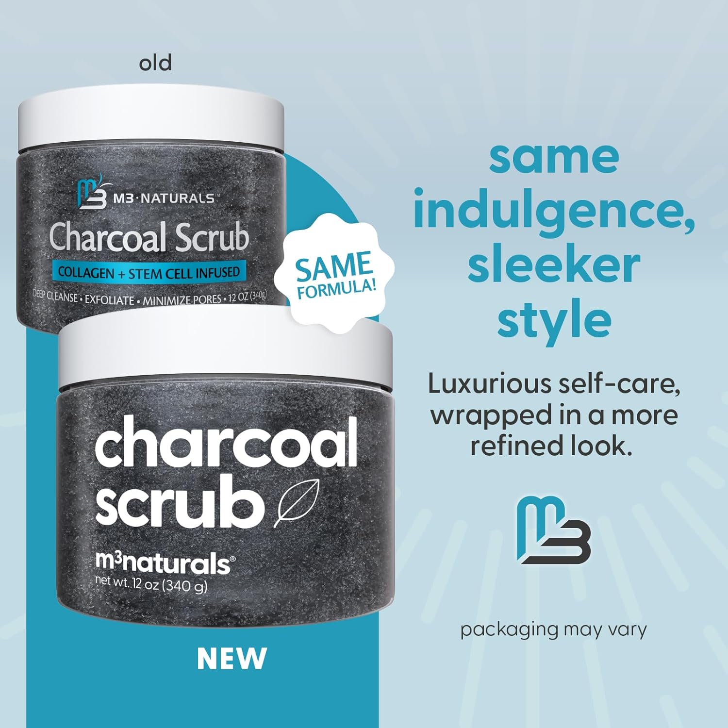Exfoliating Charcoal Scrub for Body with Collagen & Stem Cells, 12 oz by M3 | For Body Toning, Smooths Cellulite Appearance & Armpit Detox, with Skin-Smoothing Exfoliation for Face, Feet & Body Exfoliant - Image 4