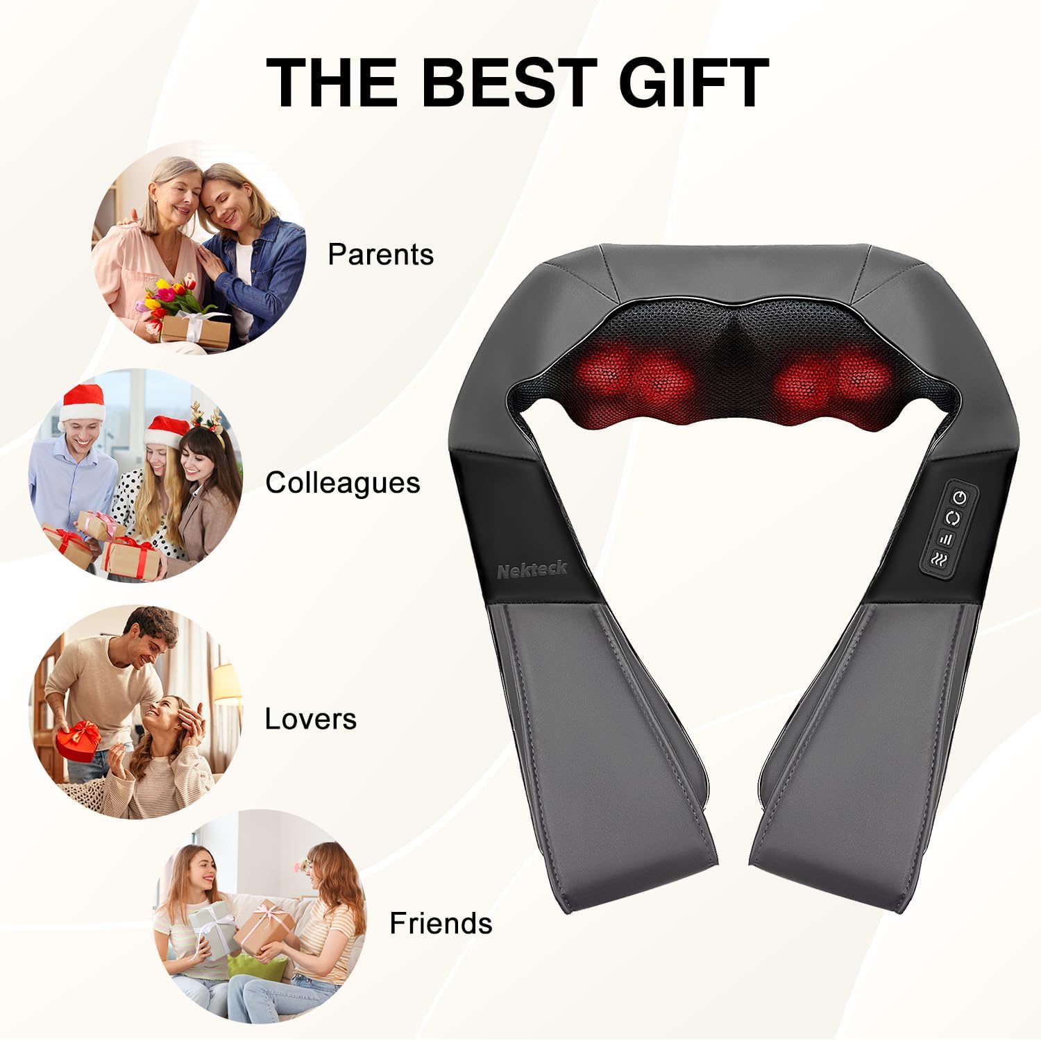 Nekteck Shiatsu Neck Massager with Heat for Pain Relief, Gray, NOT Cordless | 2026 Upgraded 3D Back Shoulder Kneading Massage Pillow, 3 Intensity Speeds Deep Tissue, Relaxation Gifts for Men Women - Image 7